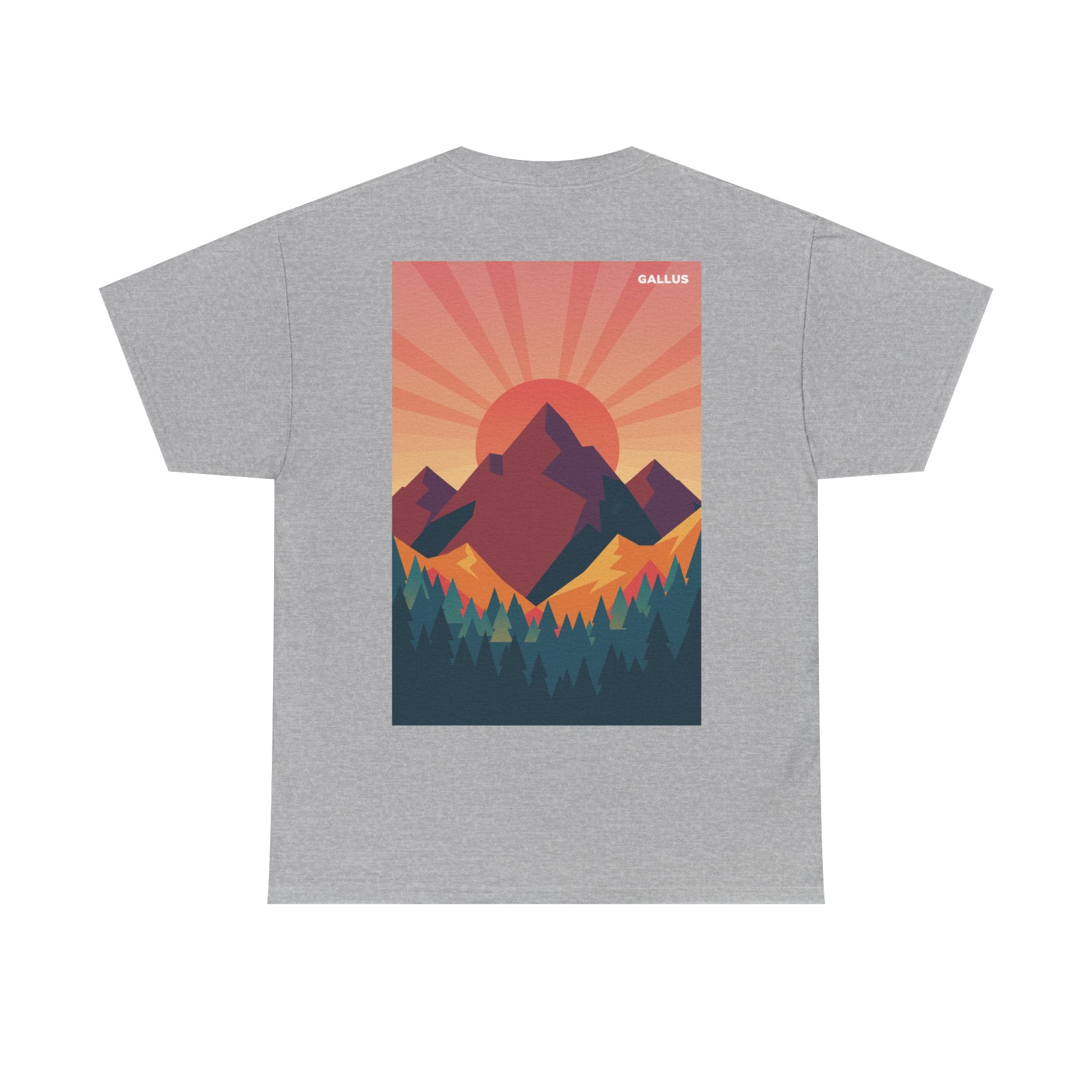 Mountain Sunset Graphic Tee — Vintage Nature Poster Back Print
