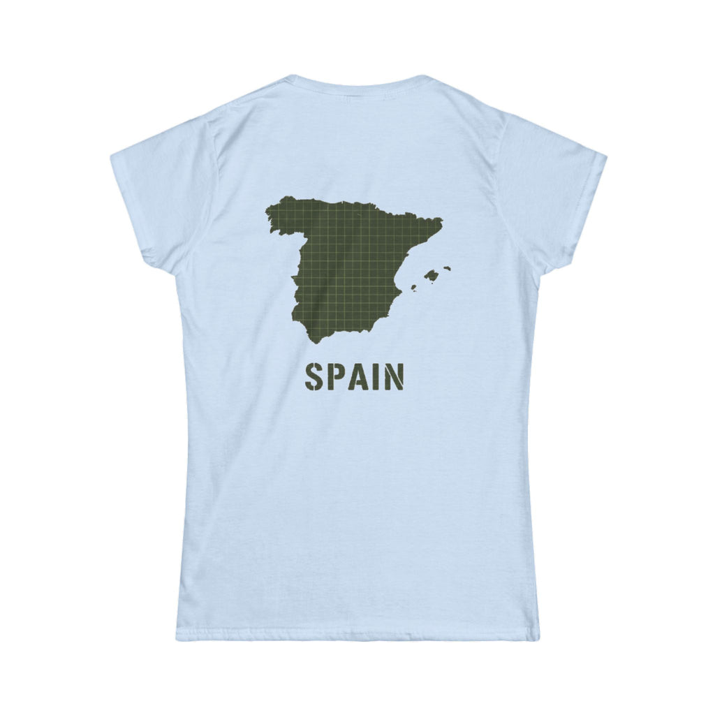 Spain Map Women's Tee — Olive Grid Map Graphic Shirt
