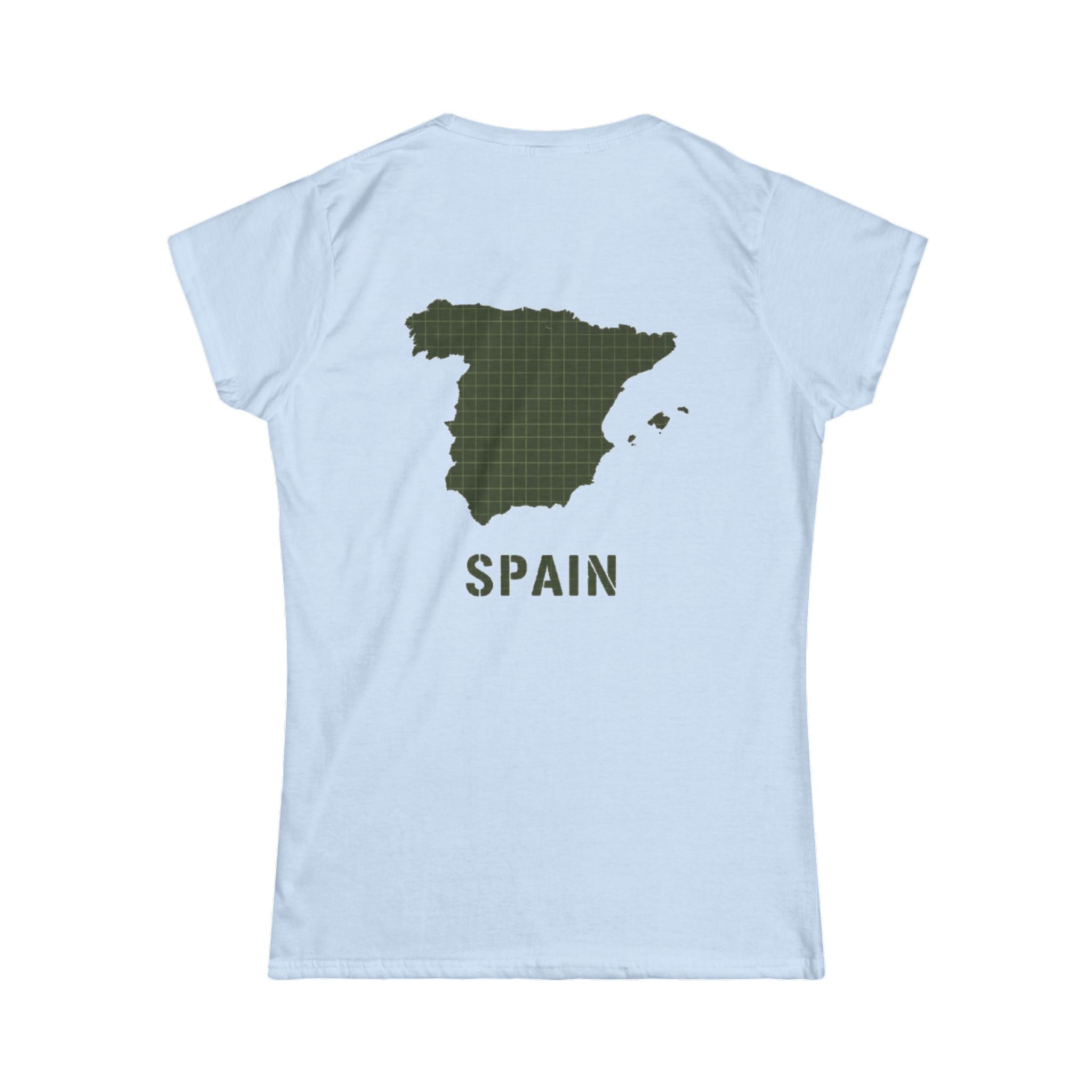 Spain Map Women's Tee — Olive Grid Map Graphic Shirt