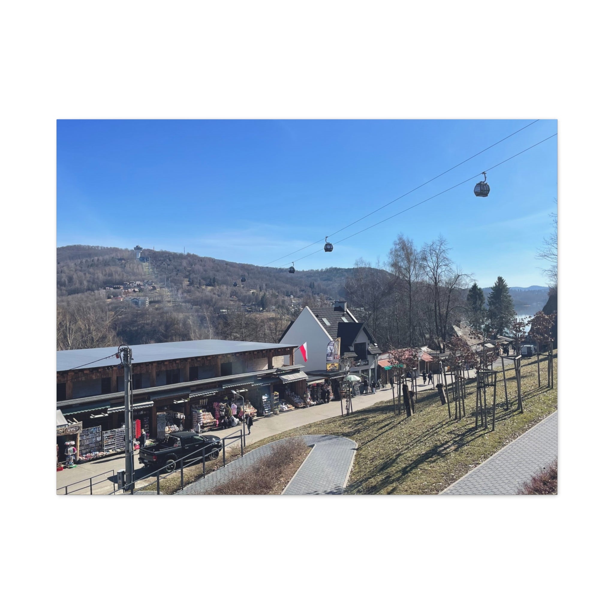 Resort Gondola Matte Canvas Wall Art — Mountain Village Landscape Print