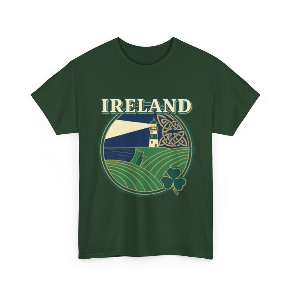 Ireland Scenic Tee — Celtic Lighthouse & Shamrock Graphic T-Shirt