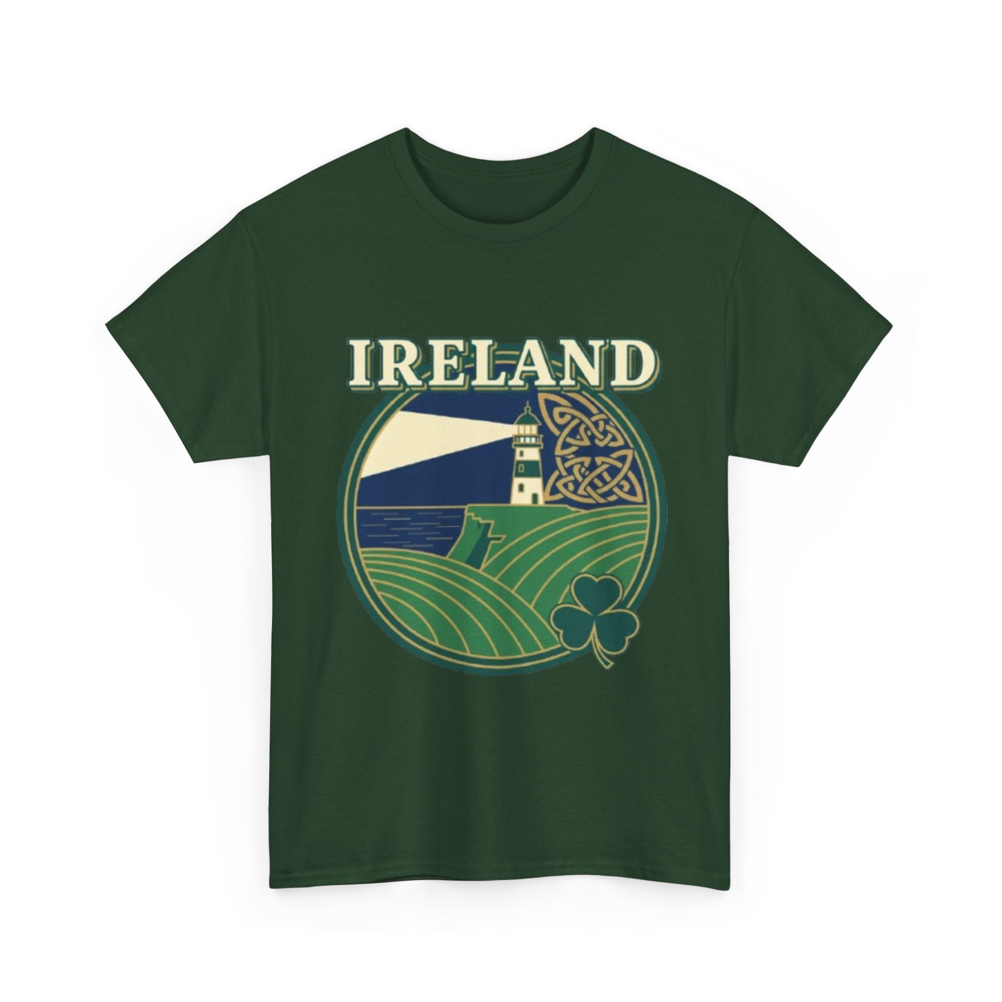 Ireland Scenic Tee — Celtic Lighthouse & Shamrock Graphic T-Shirt