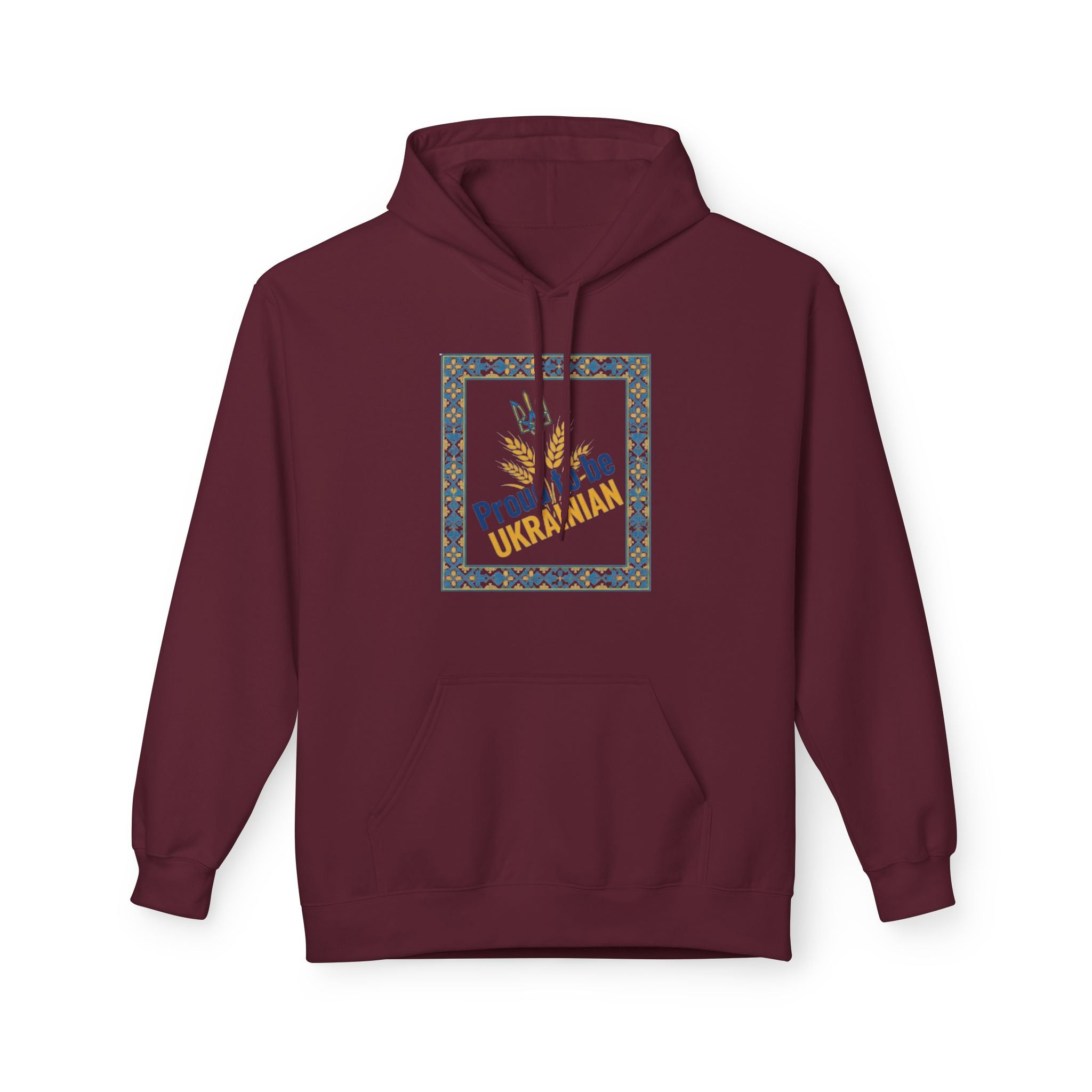 Proud to Be Ukrainian Hoodie — Blue & Yellow Trident Graphic