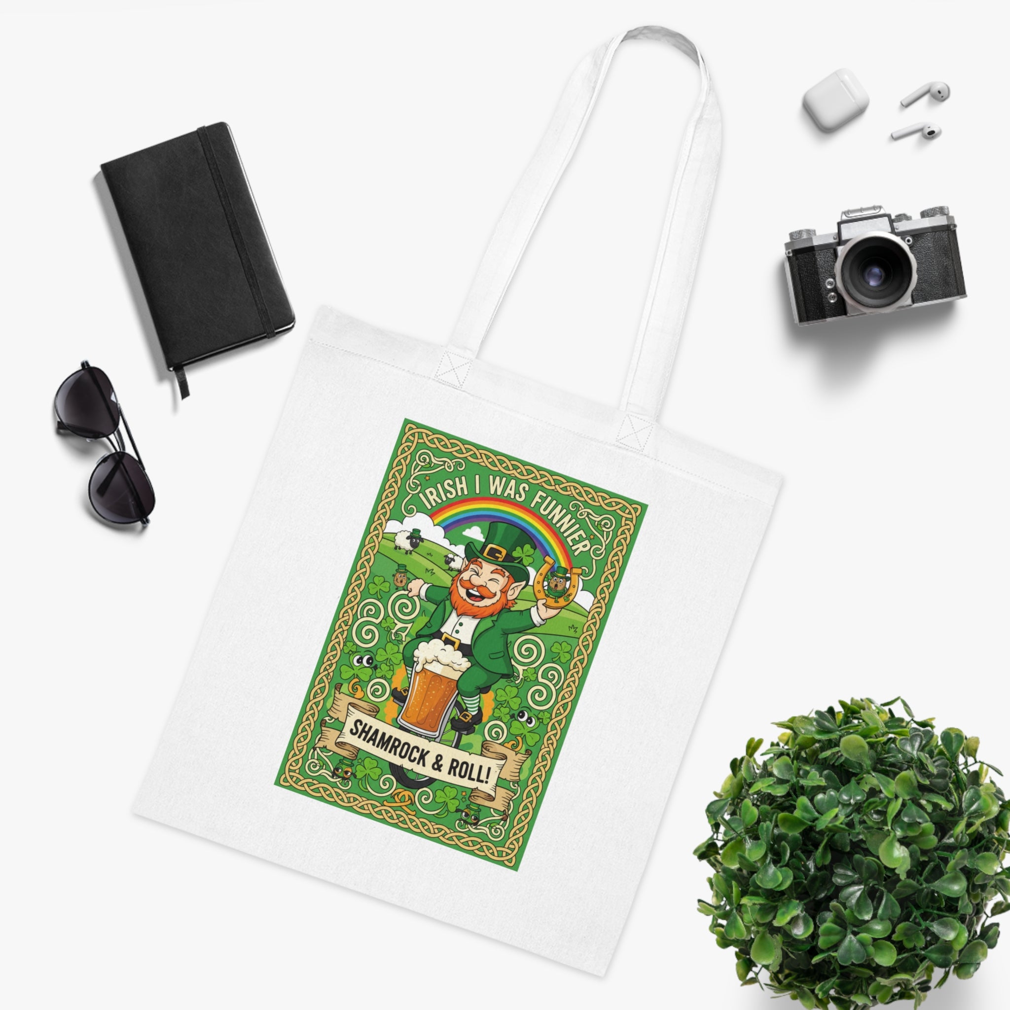 St. Patrick's Day Shamrock & Roll Cotton Tote — 'I Wish I Was Funnier' Leprechaun Design