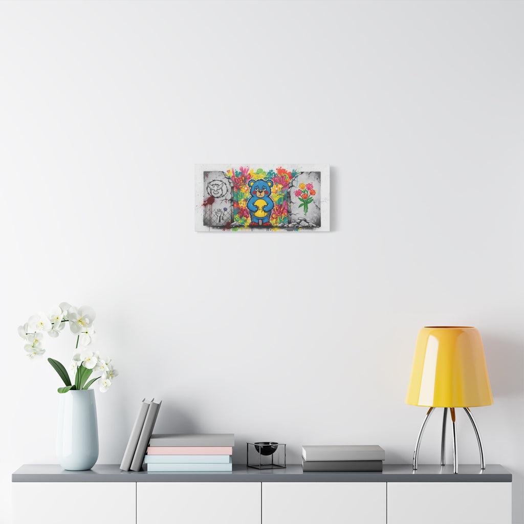 Graffiti Blue Bear Matte Canvas Print — Urban Street Art Wall Decor