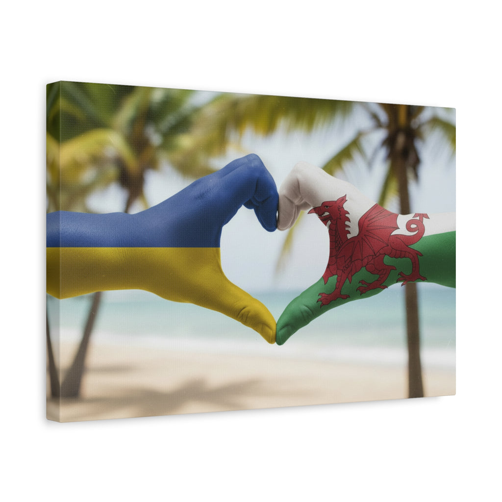 Ukrainian & Welsh Flags Canvas Wall Art — Heart Hands (Matte Stretched 1.25")