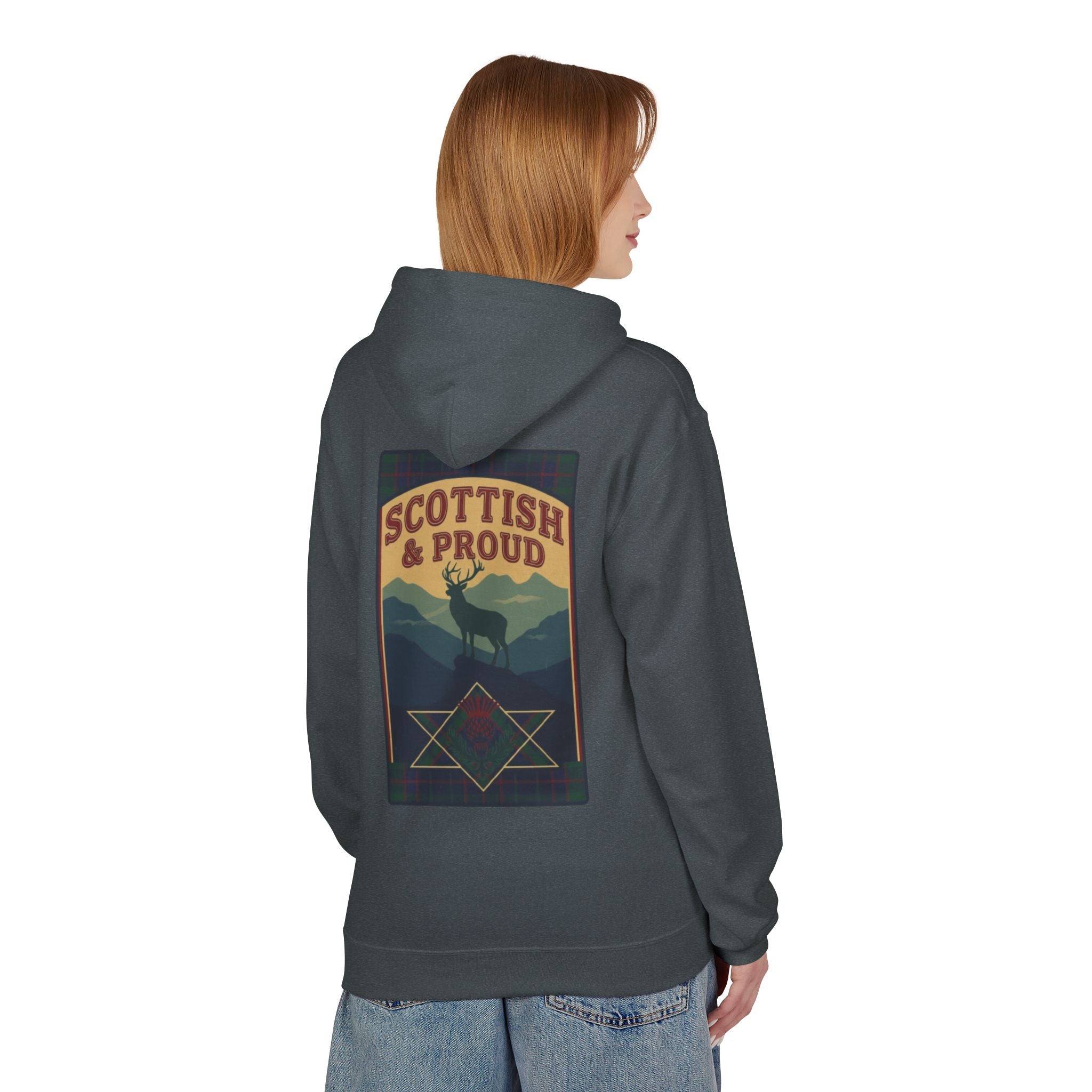 Scottish Hoodie — "Scottish & Proud" Vintage Stag Graphic Pullover