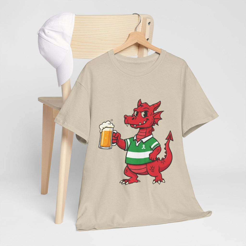 Dragon Cheers T‑Shirt — Cute Red Dragon Holding Beer Graphic Tee