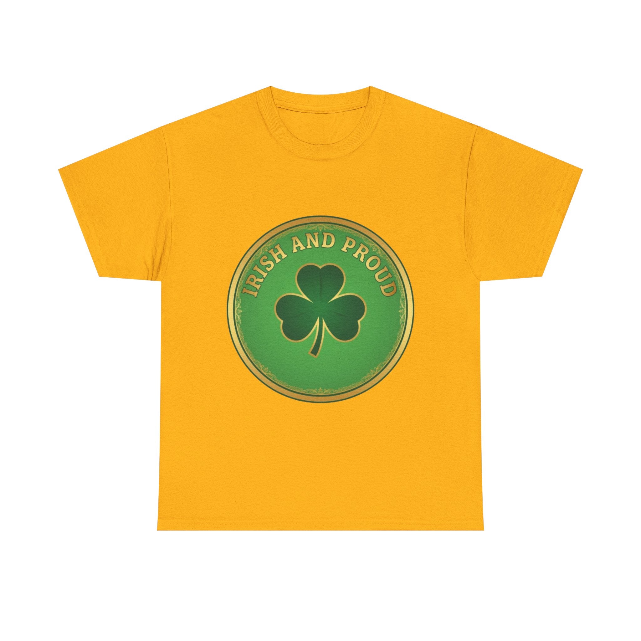 Irish and Proud T-Shirt — Green Shamrock Emblem Tee for St. Patrick's Day