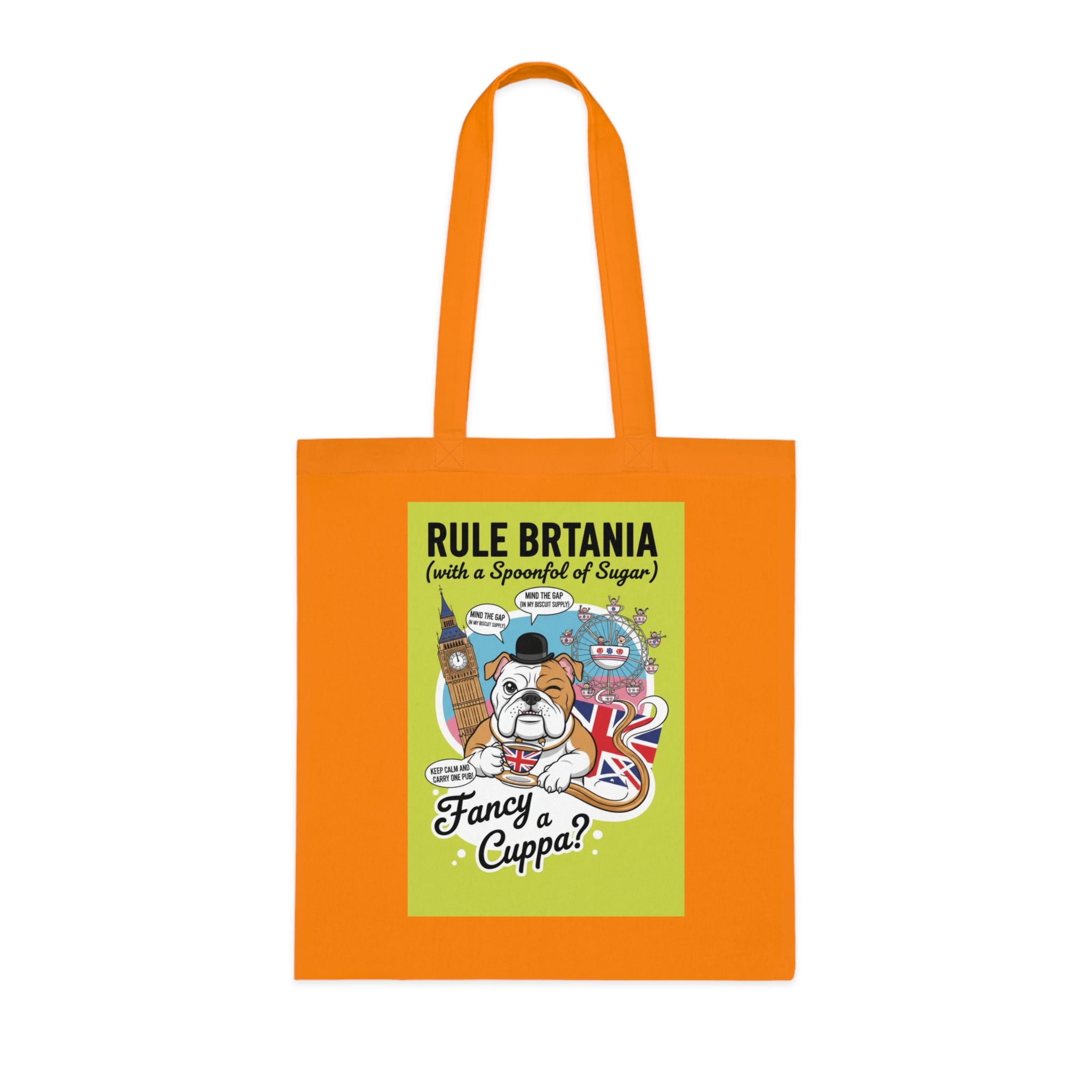 British Bulldog Tote Bag – "Fancy a Cuppa?" Cotton Grocery & Market Bag