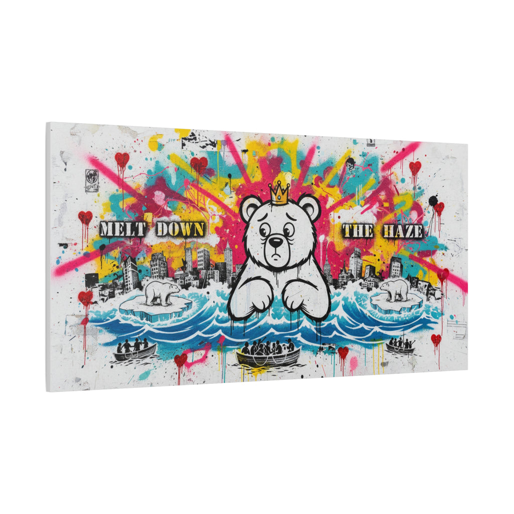 Graffiti Teddy Bear Canvas Art — "Melt Down the Haze" Stretched Matte Print