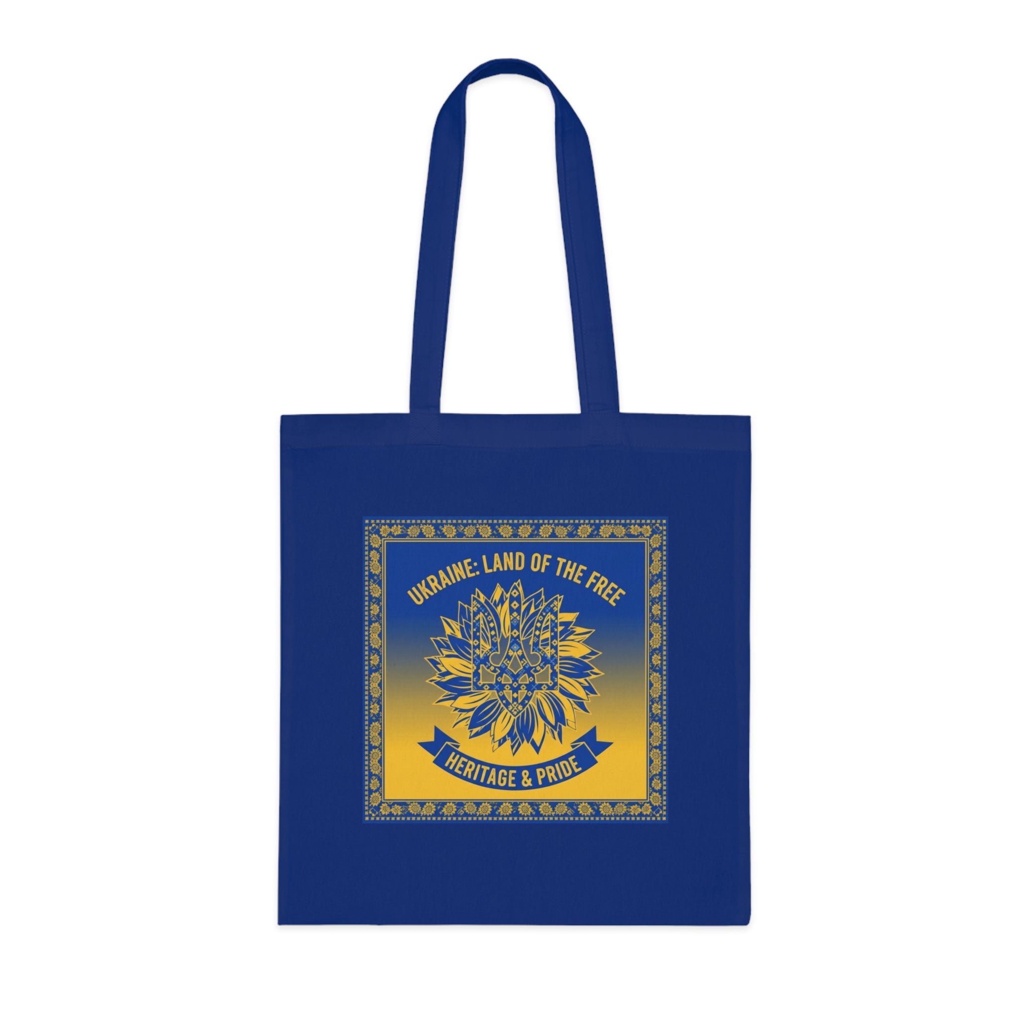 Ukraine Heritage & Pride Cotton Tote — Land of the Free Sunflower Design