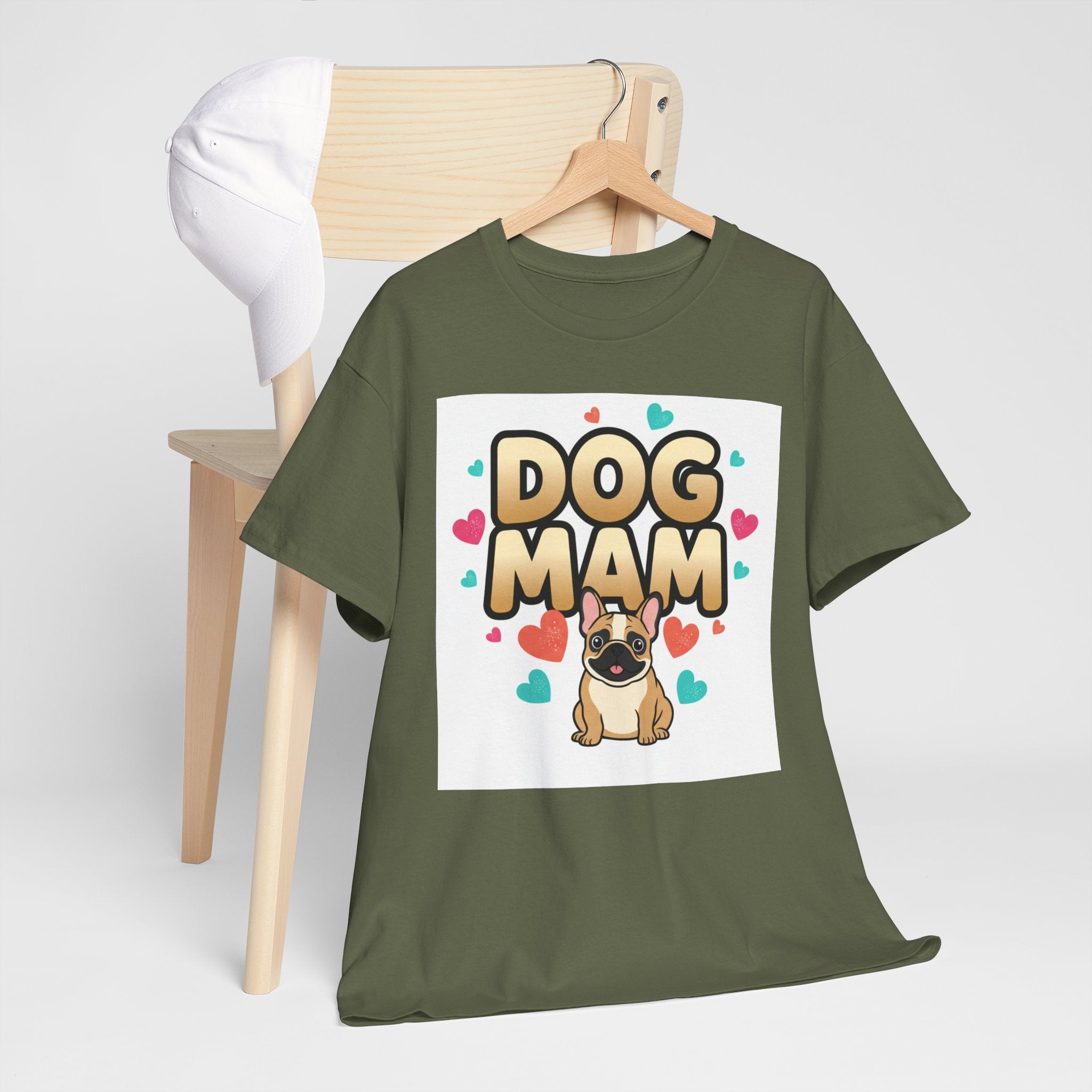 Dog Mom T-Shirt — Cute Pug Design with Hearts, Perfect Gift for Dog Lovers