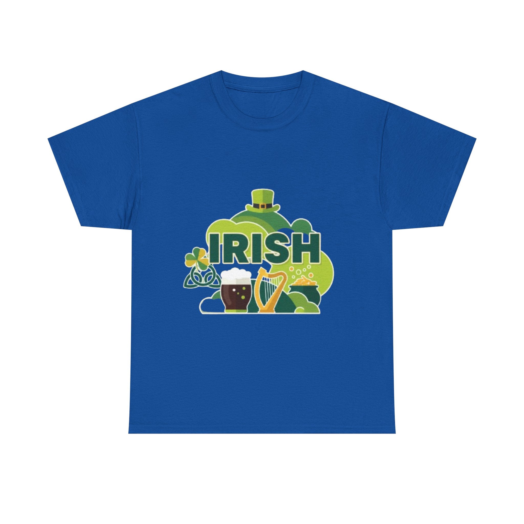 Irish St. Patrick's Day T-Shirt — Shamrock, Harp & Leprechaun Hat Design