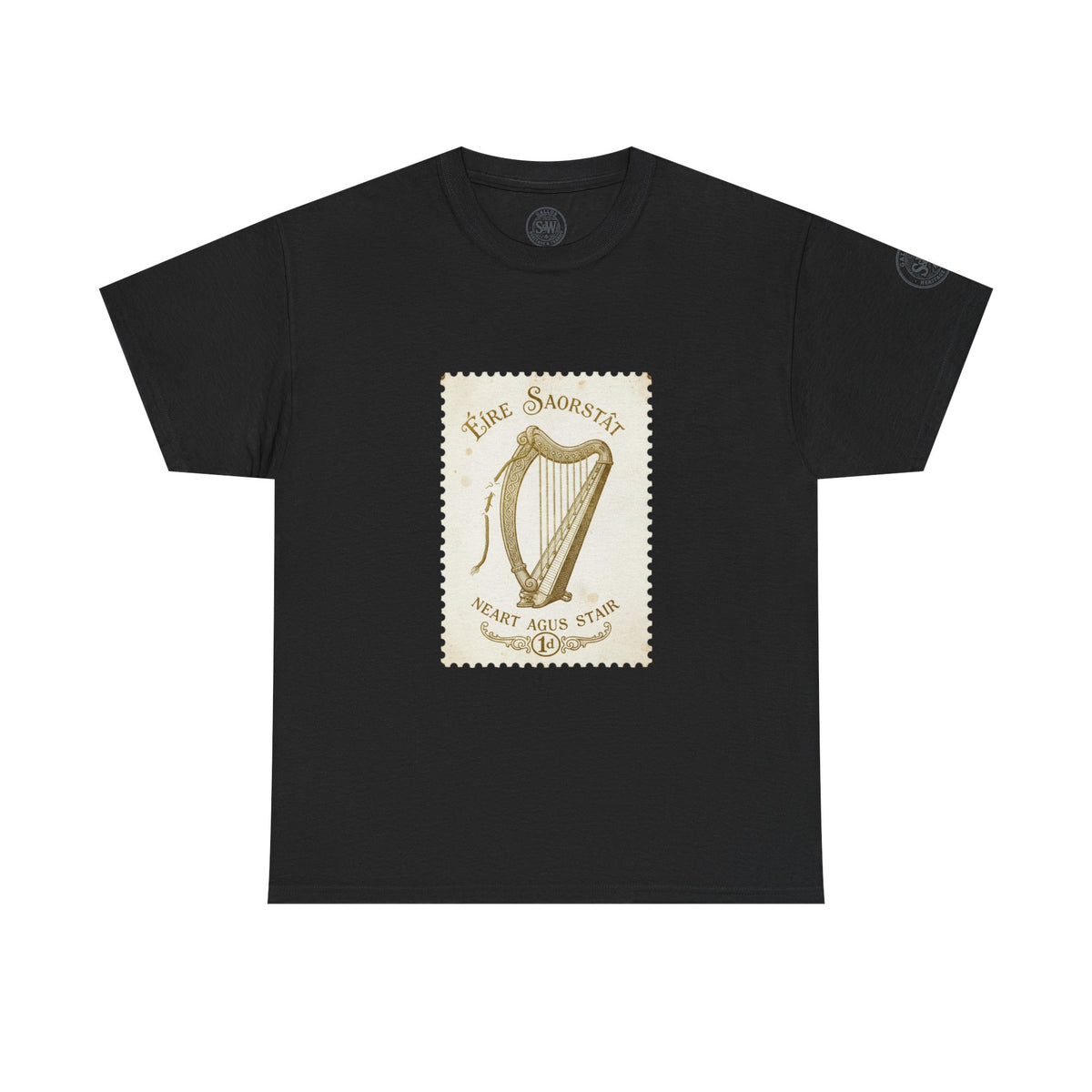 Irish Harp Vintage Stamp T-Shirt — Celtic Heritage Tee — product image 2
