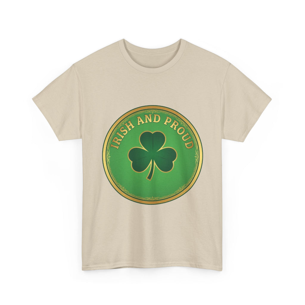 Irish and Proud T-Shirt — Green Shamrock Emblem Tee for St. Patrick's Day