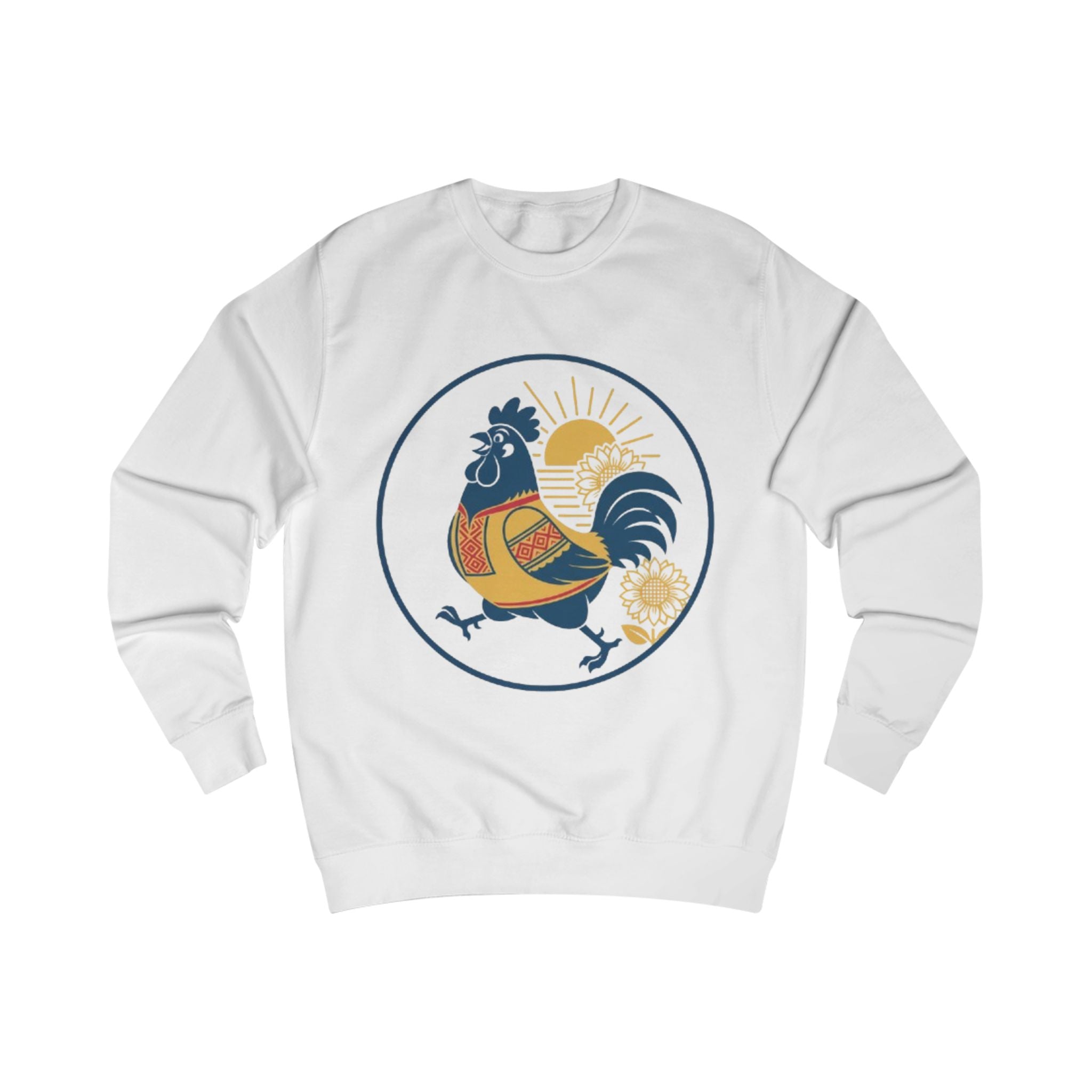 Rooster Sunrise Sweatshirt — Vintage Folk Rooster Graphic Crewneck