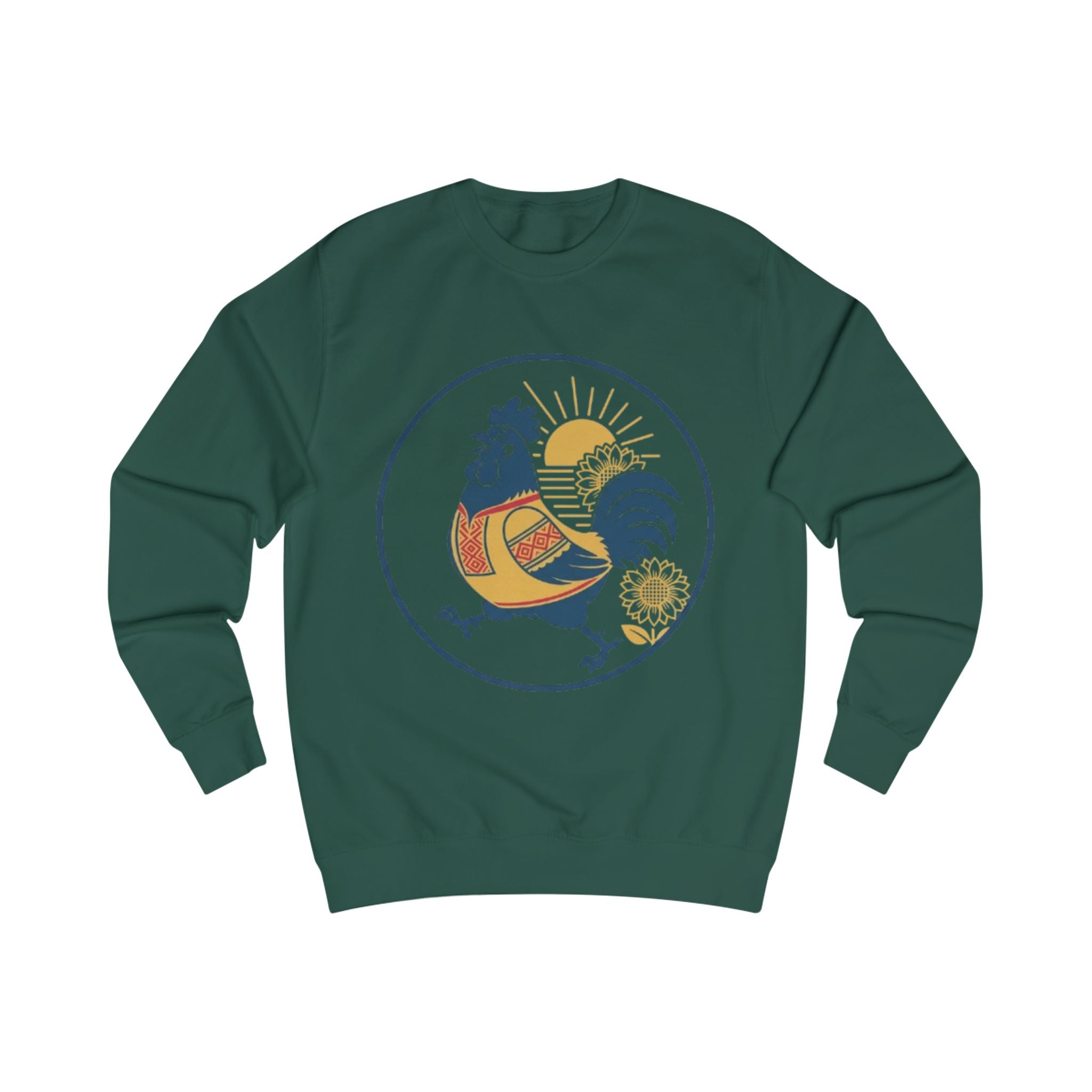 Rooster Sunrise Sweatshirt — Vintage Folk Rooster Graphic Crewneck
