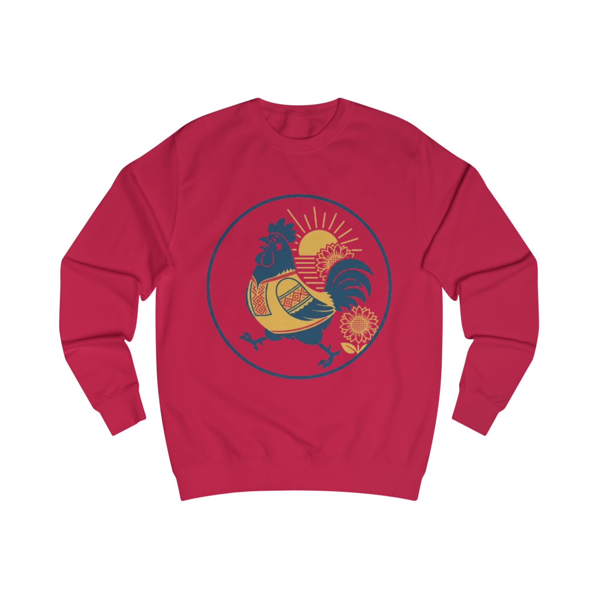 Rooster Sunrise Sweatshirt — Vintage Folk Rooster Graphic Crewneck