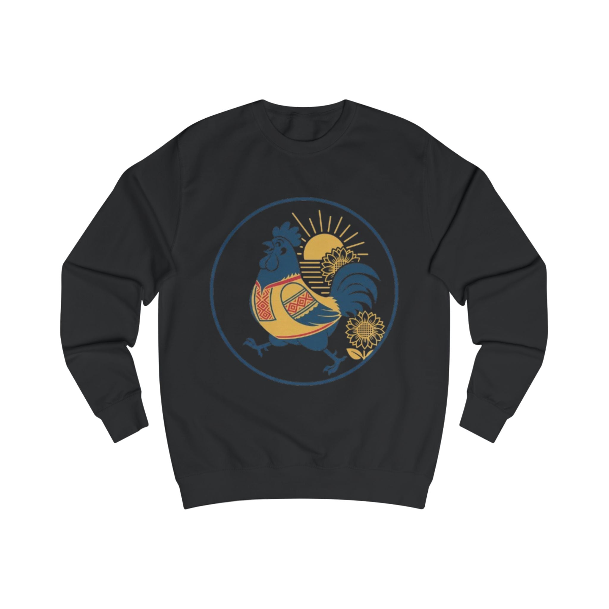 Rooster Sunrise Sweatshirt — Vintage Folk Rooster Graphic Crewneck