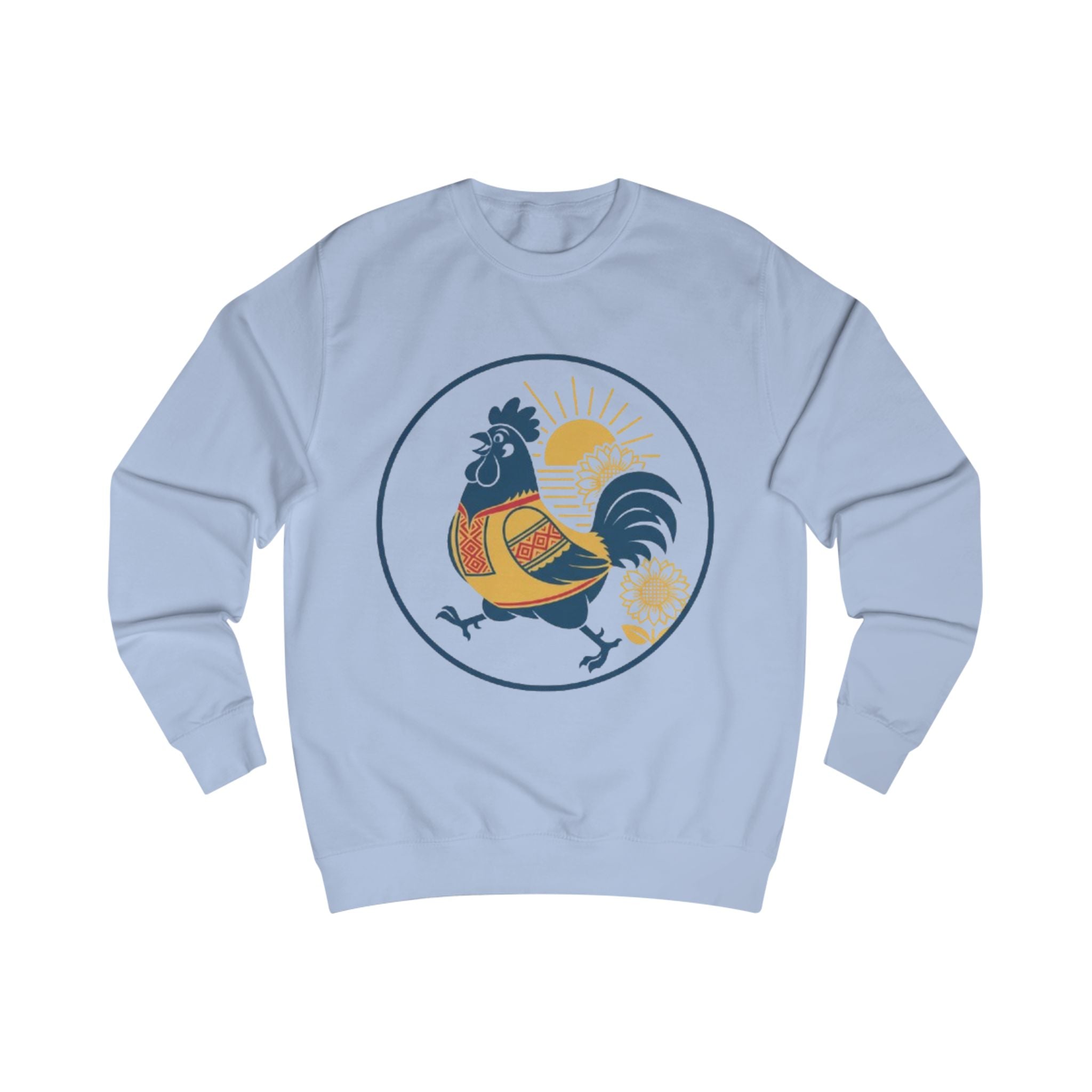 Rooster Sunrise Sweatshirt — Vintage Folk Rooster Graphic Crewneck