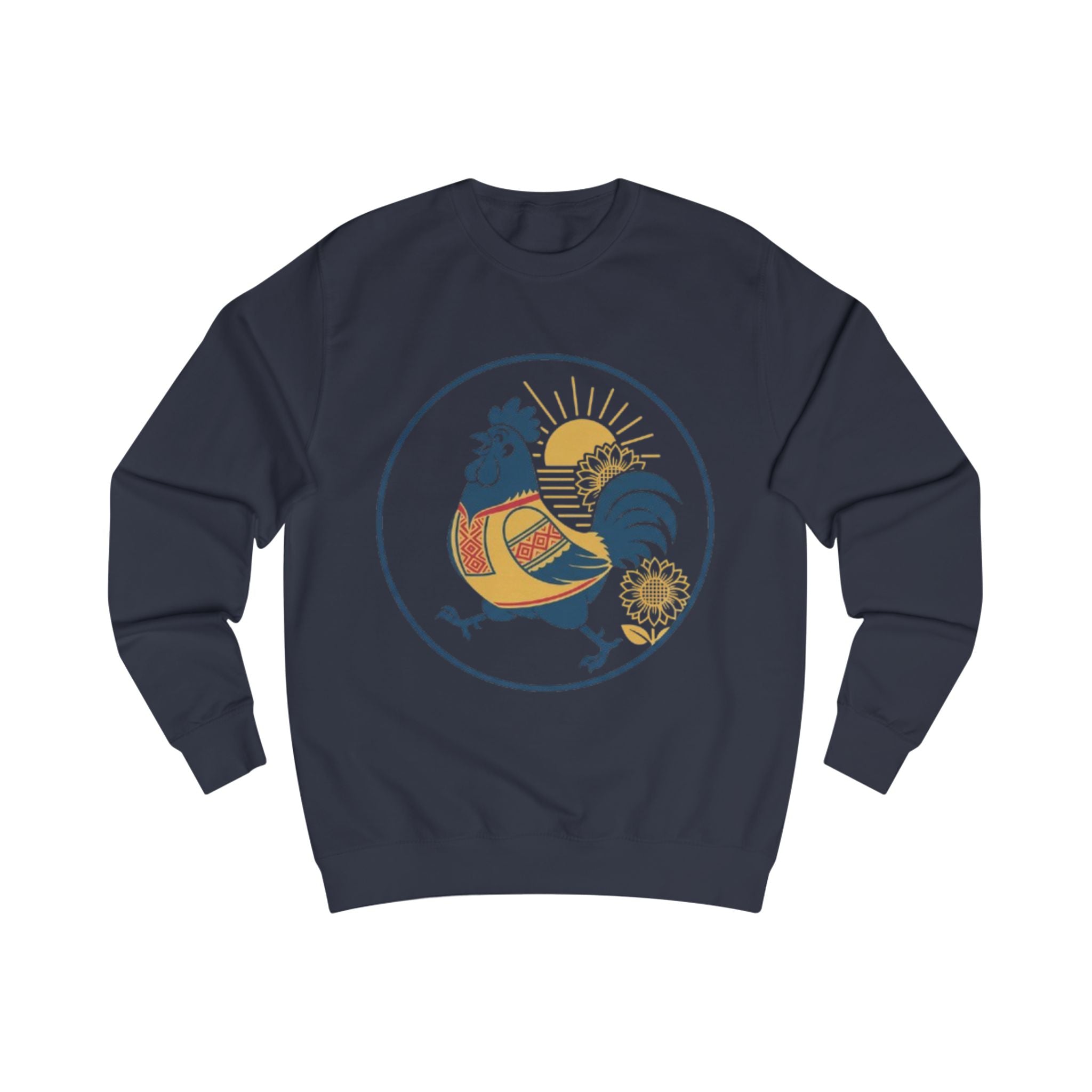 Rooster Sunrise Sweatshirt — Vintage Folk Rooster Graphic Crewneck