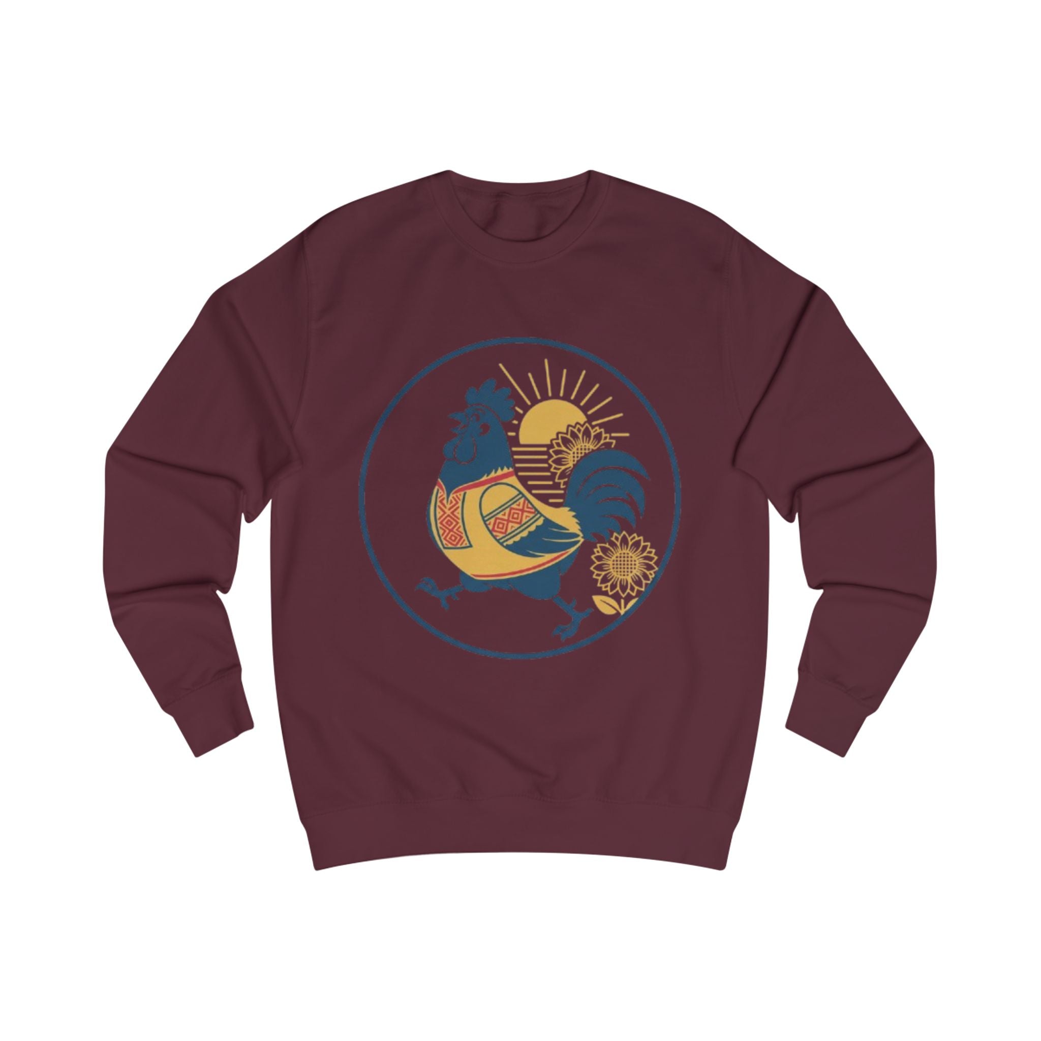Rooster Sunrise Sweatshirt — Vintage Folk Rooster Graphic Crewneck