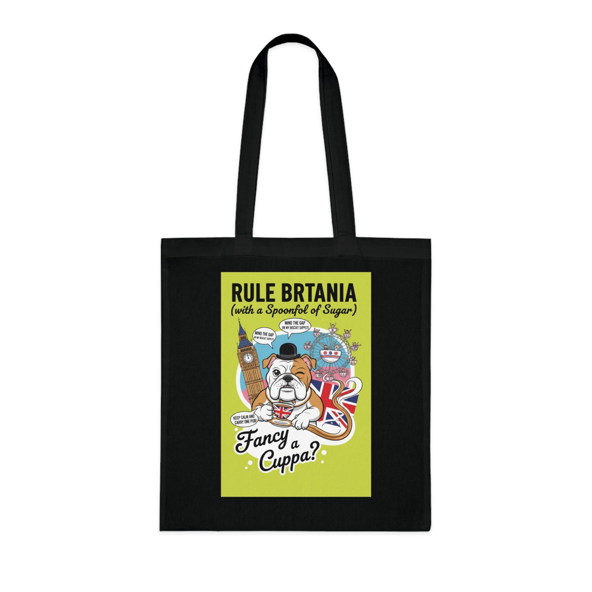 British Bulldog Tote Bag – "Fancy a Cuppa?" Cotton Grocery & Market Bag