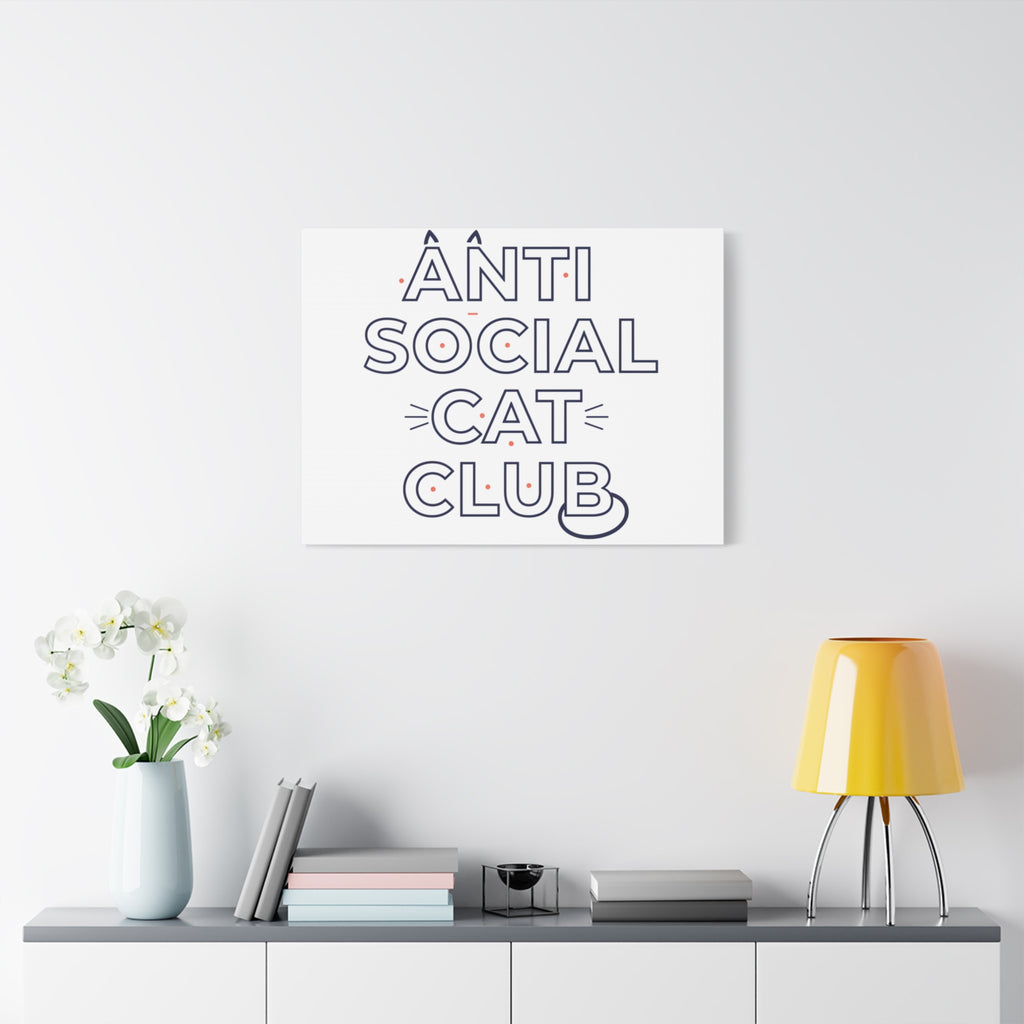 Anti Social Cat Club Canvas | Outline-Only Typography, Hollow Letter Art