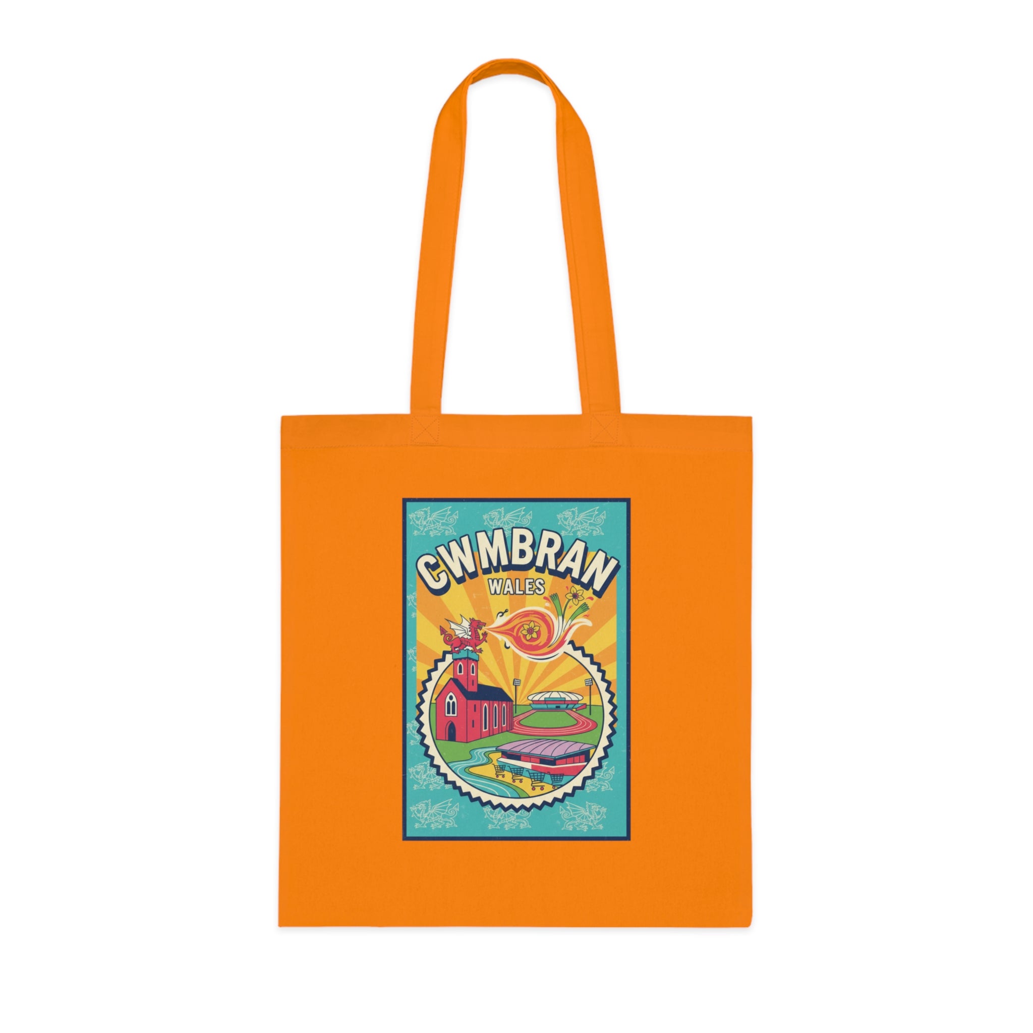 Cwmbran Wales Retro Travel Poster Cotton Tote Bag