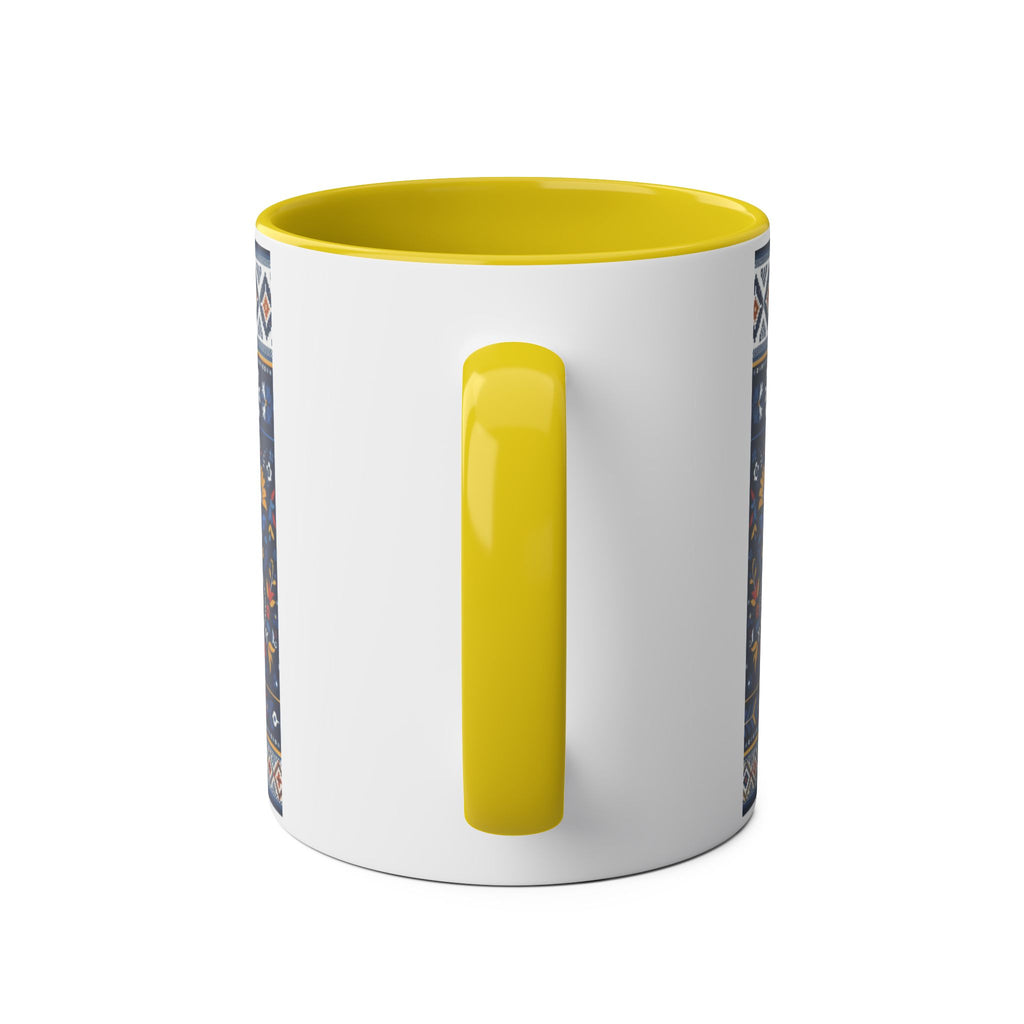 Ukraine Sunflowers Ceramic Mug — Two-Tone 11oz Coffee Cup with Ukrainian Folk Pattern