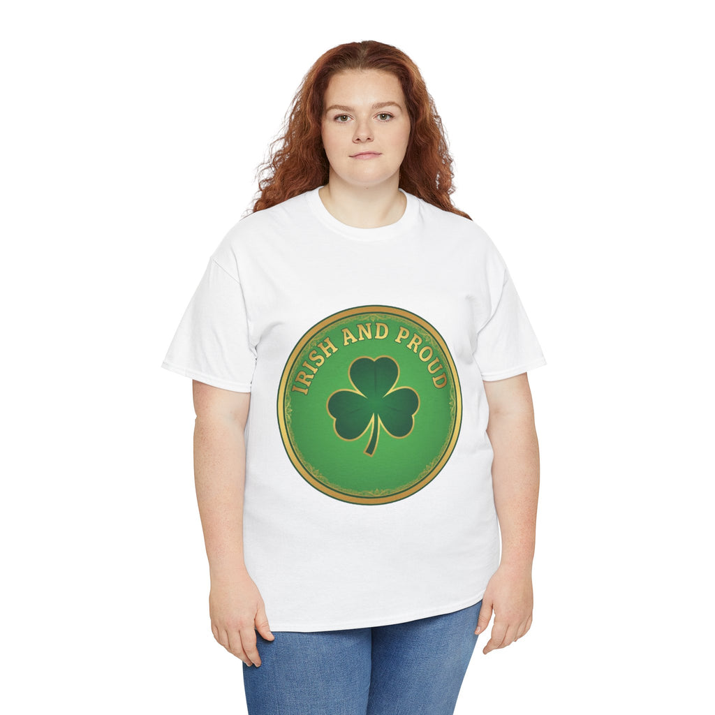 Irish and Proud T-Shirt — Green Shamrock Emblem Tee for St. Patrick's Day