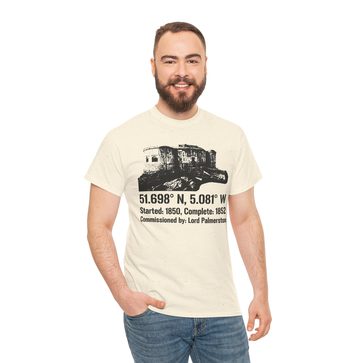 Stack Rock Fort Wales T-Shirt — Coastal Fort Illustration Tee — product image 8
