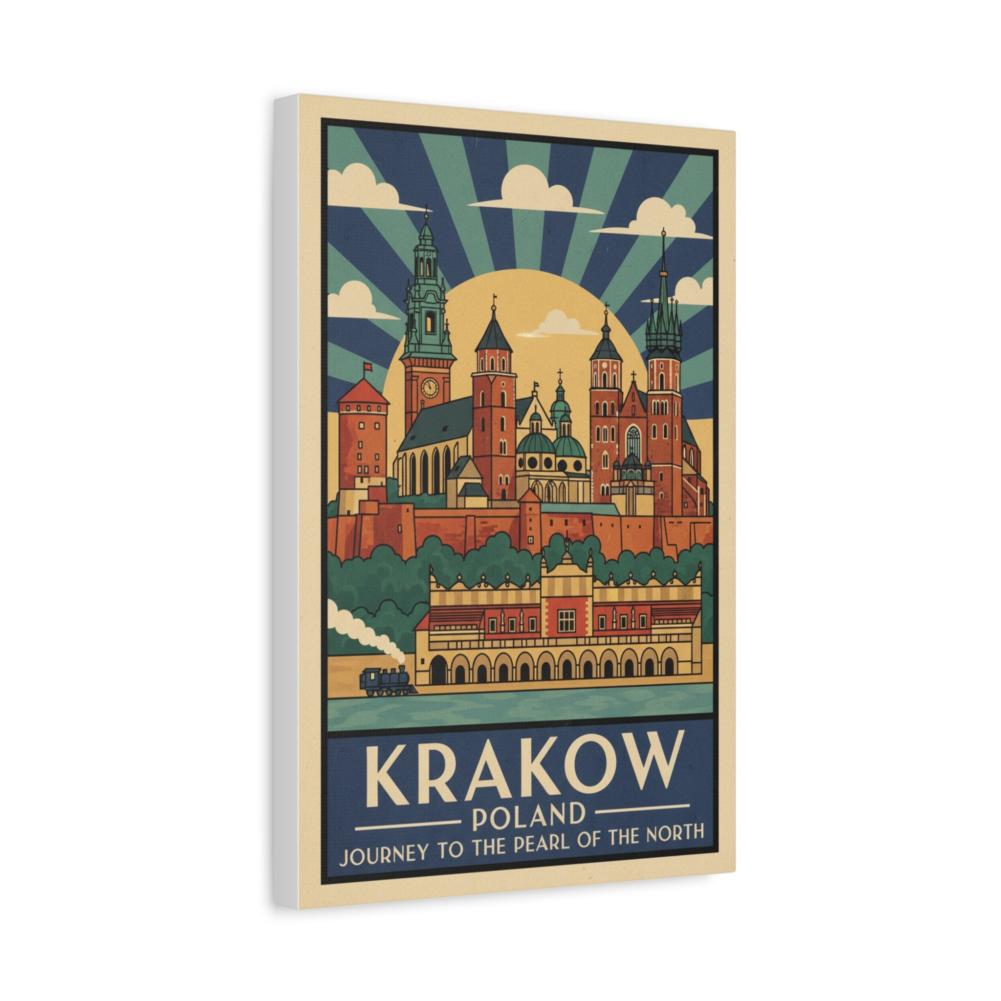 Krakow Poland Vintage Travel Poster Canvas — Matte Stretched Wall Art
