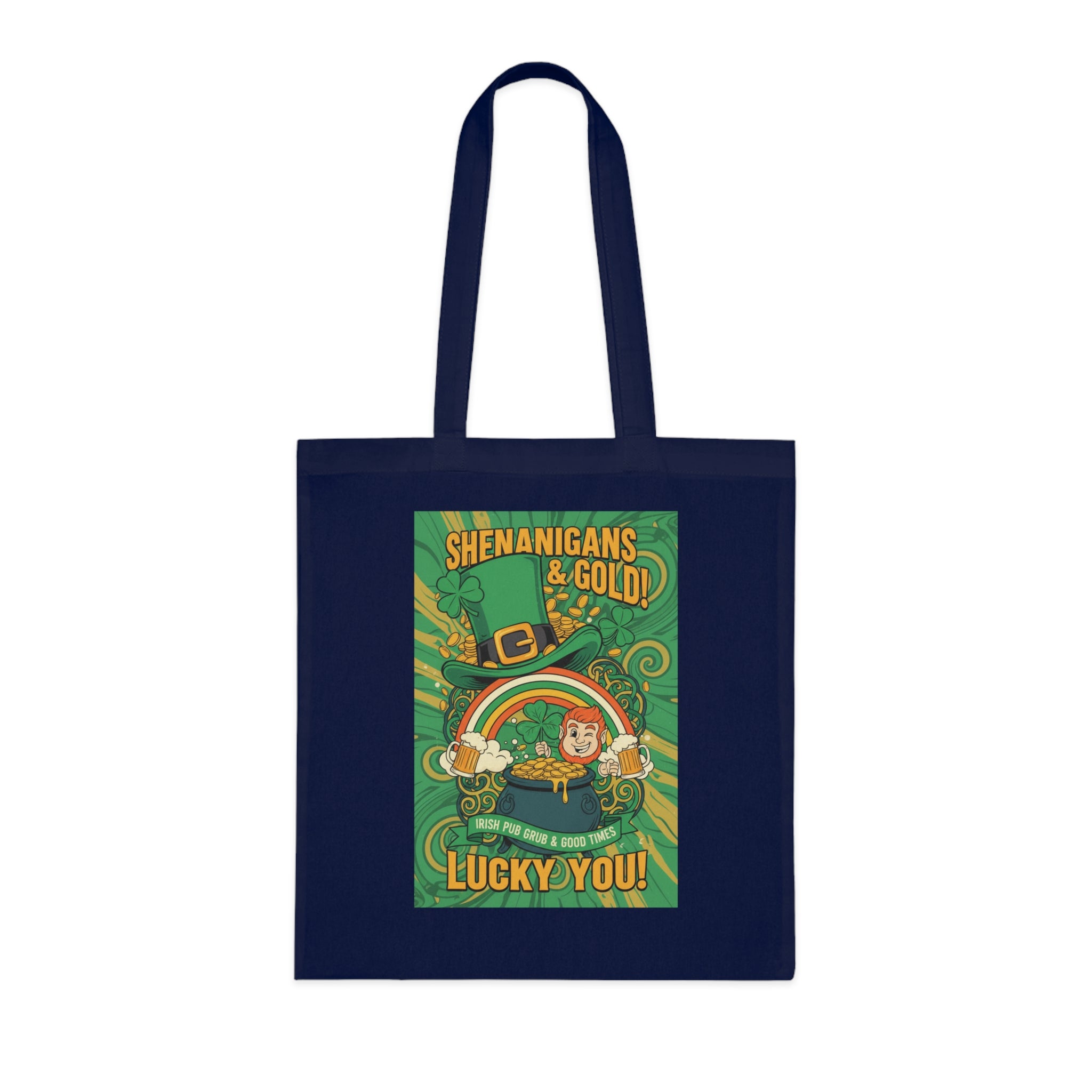 St. Patrick’s Day Tote Bag — “Shenanigans & Gold! Lucky You!” Cotton Grocery Tote