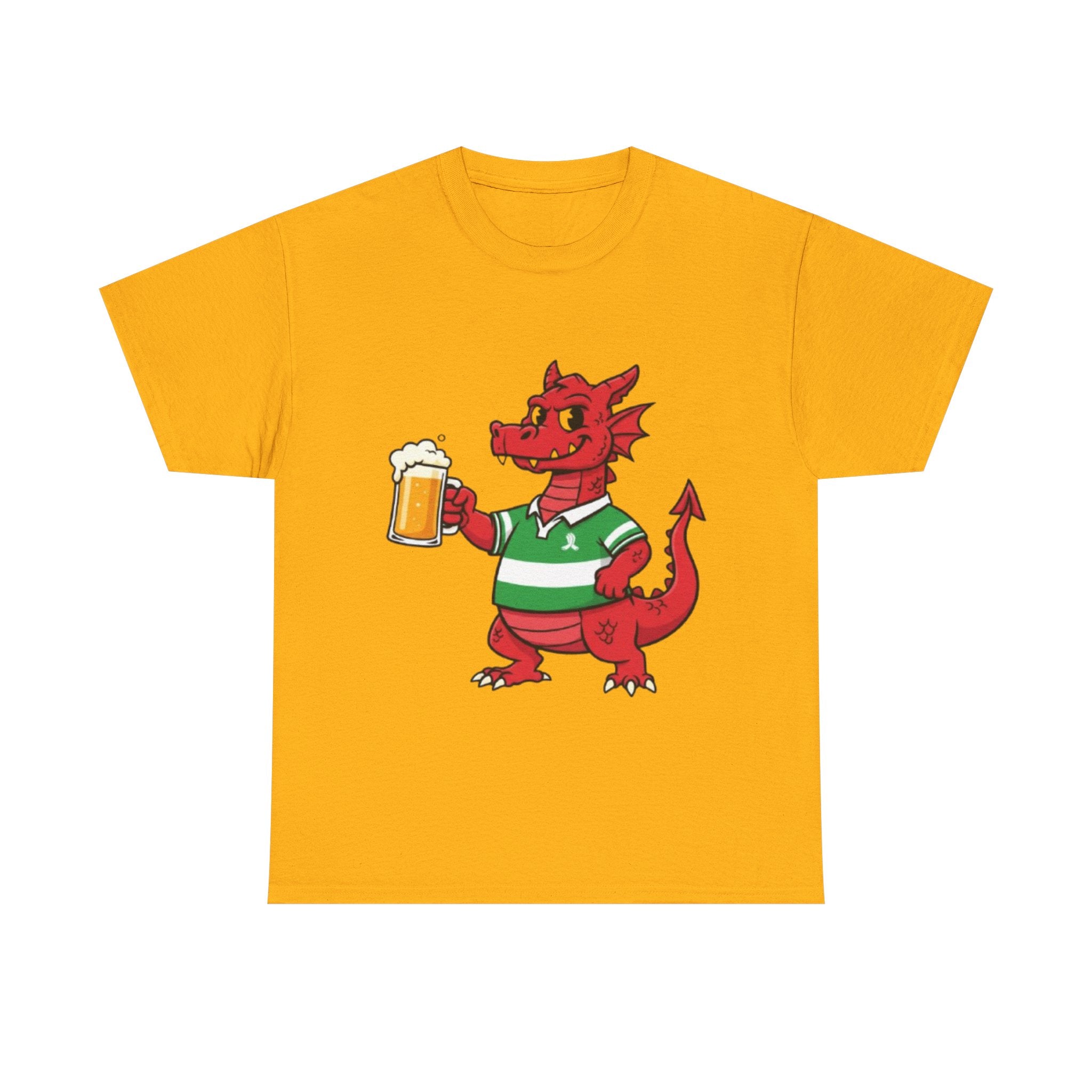 Dragon Cheers T‑Shirt — Cute Red Dragon Holding Beer Graphic Tee