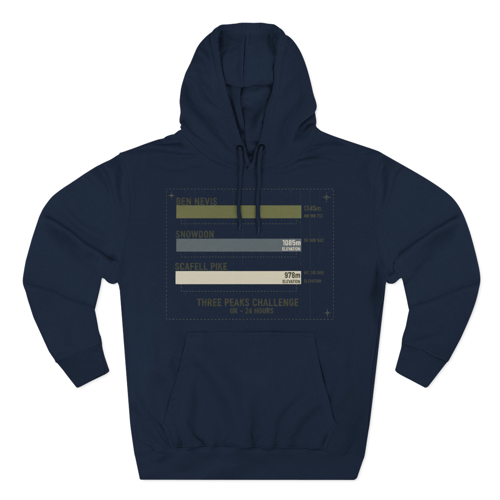 Three Peaks Challenge Hoodie — Retro Ben Nevis, Scafell Pike & Snowdon Pullover