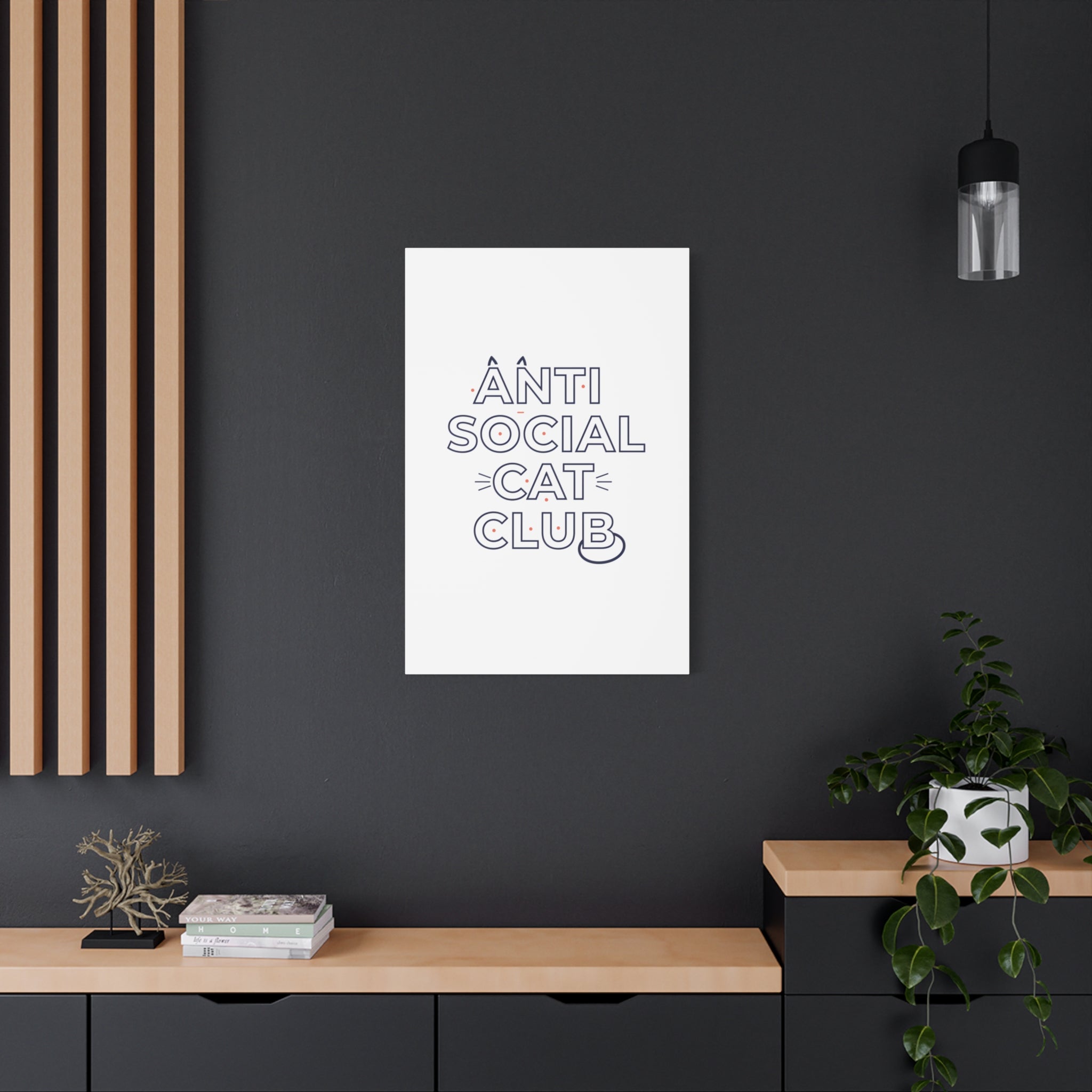 Anti Social Cat Club Canvas | Outline-Only Typography, Hollow Letter Art