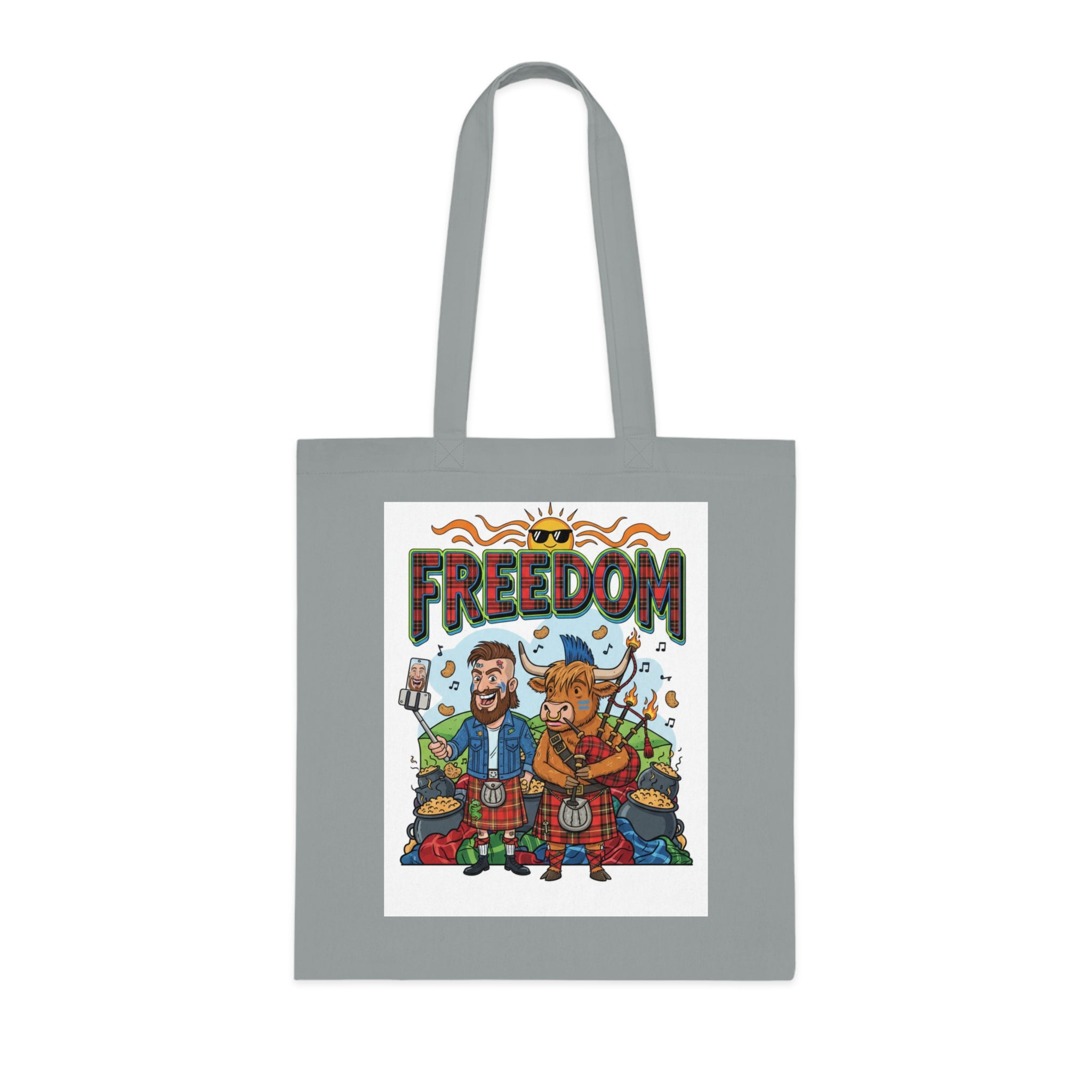 Freedom Scottish Highlanders Cotton Tote — Funny Kilted Bagpipes Design