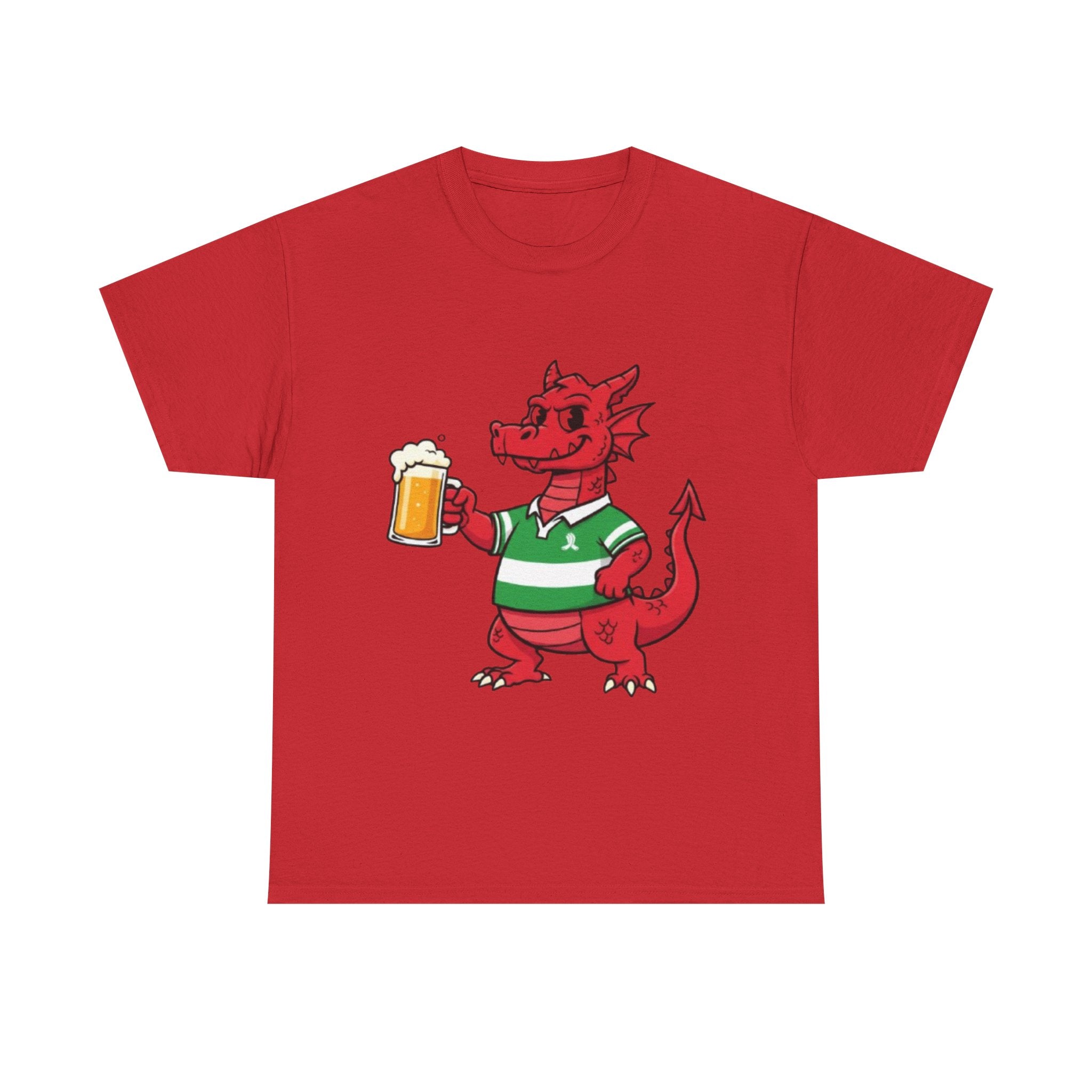 Dragon Cheers T‑Shirt — Cute Red Dragon Holding Beer Graphic Tee