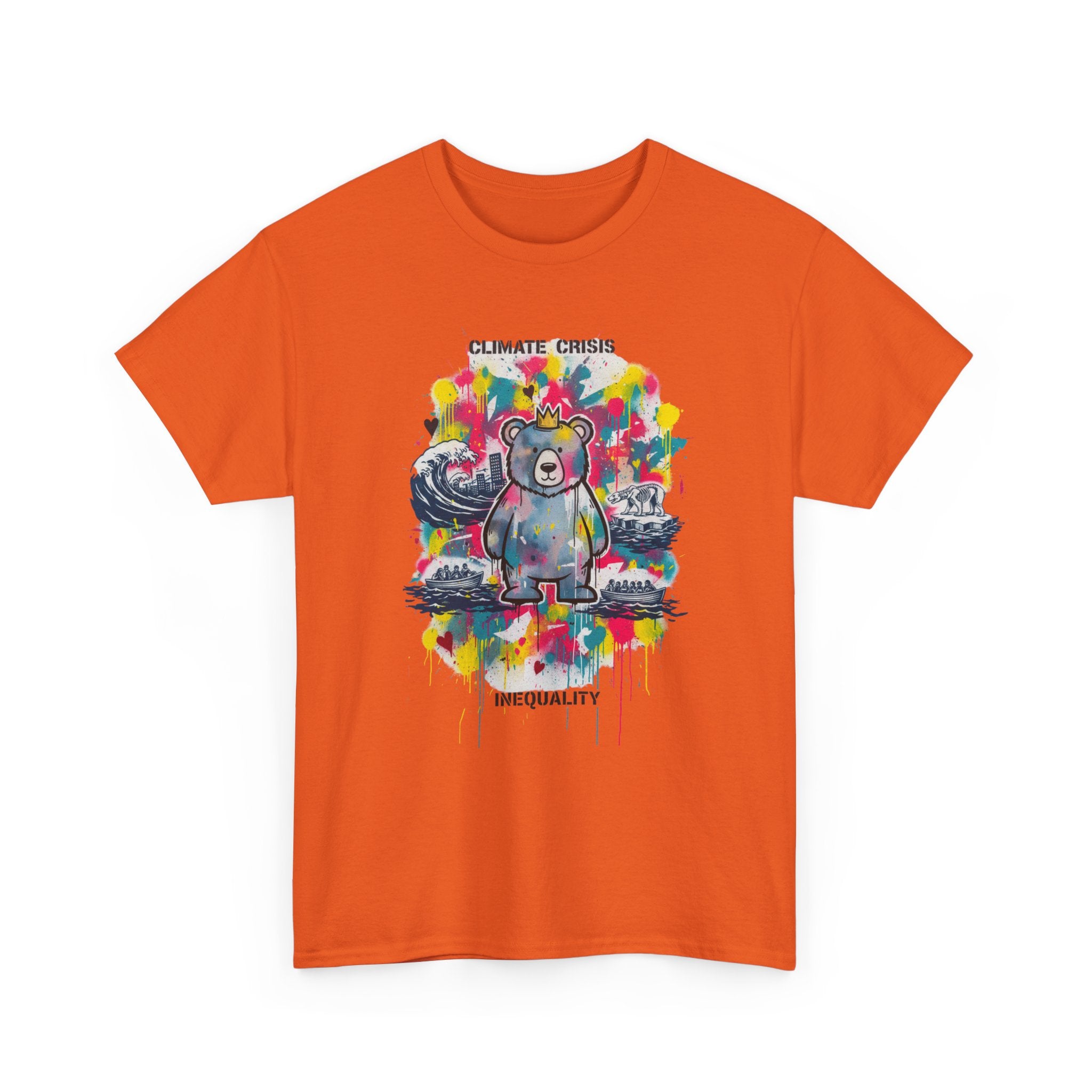 Graffiti Bear Tee — Colourful 'Climate Crisis' & 'Inequality' Graphic T-Shirt