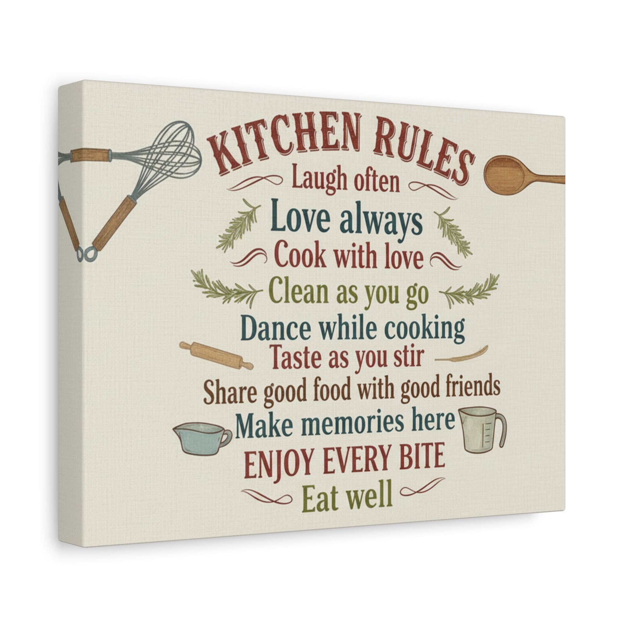 Kitchen Rules Canvas Wall Art — "Cook with Love" Inspirational Kitchen Sign