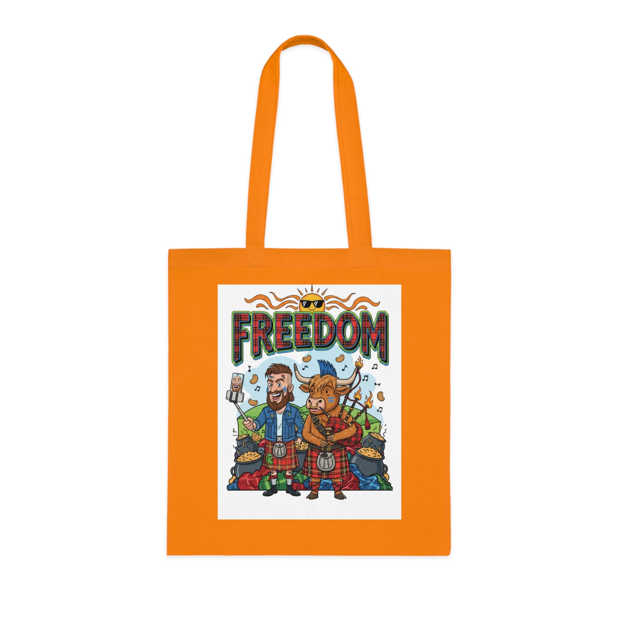 Freedom Scottish Highlanders Cotton Tote — Funny Kilted Bagpipes Design
