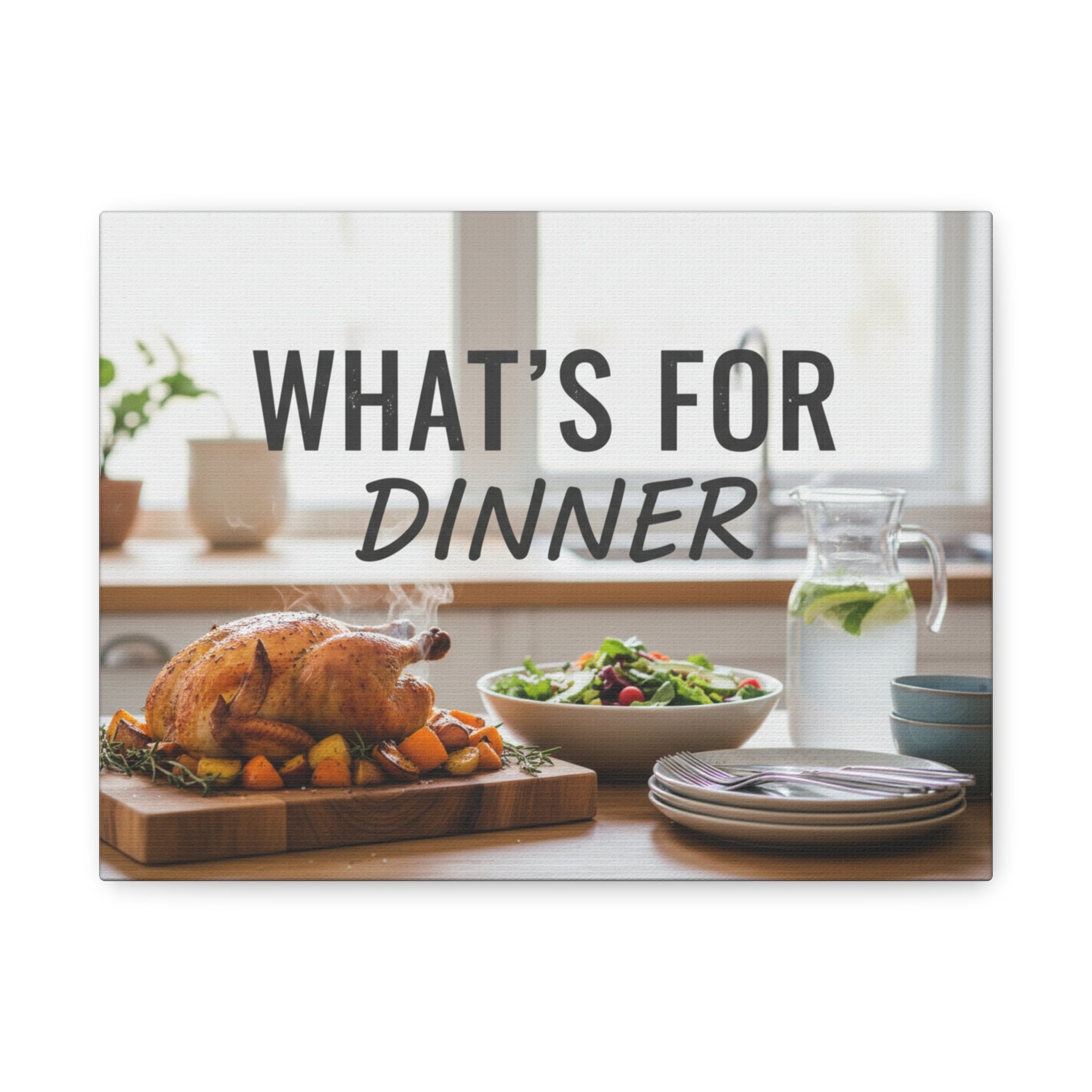 Canvas Wall Art — "What's For Dinner" Kitchen Sign, Rustic Dining Room Decor