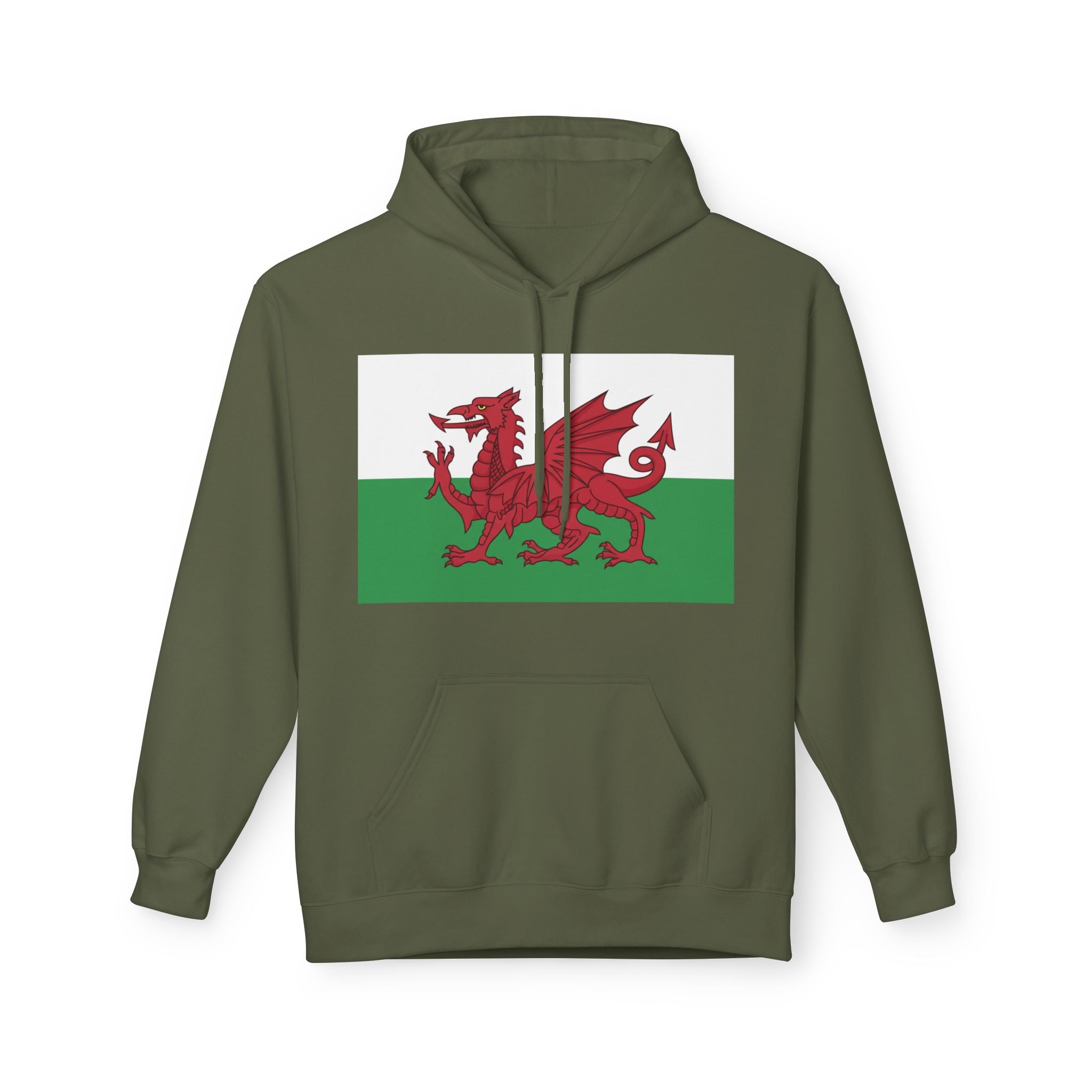 Welsh Dragon Hoodie — Retro Flag Front & Cute Red Dragon Back