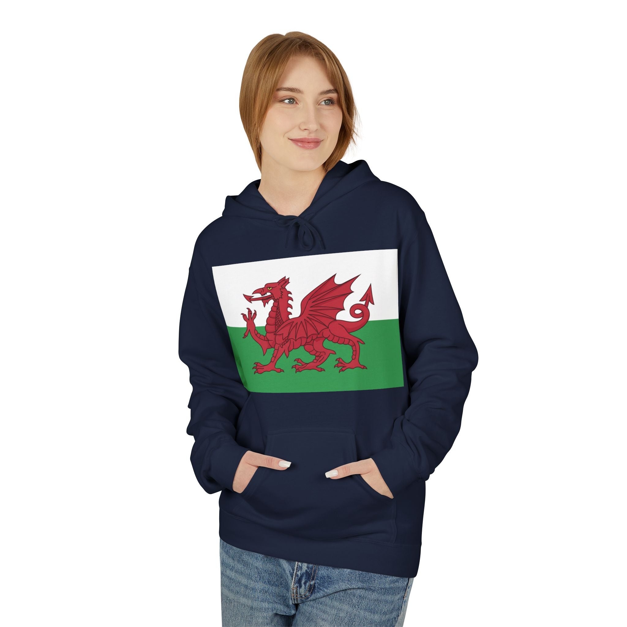 Welsh Dragon Hoodie — Retro Flag Front & Cute Red Dragon Back