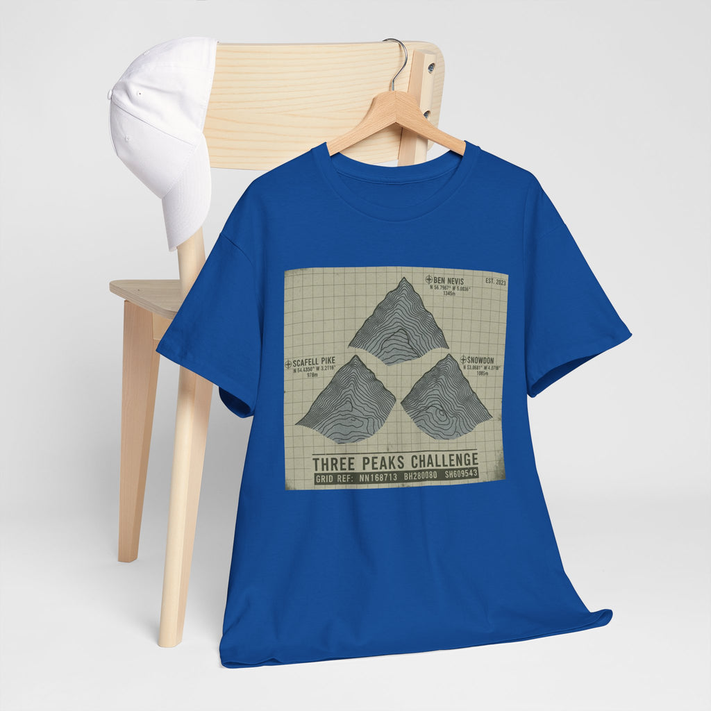 Three Peaks Challenge Graphic T-Shirt — Retro UK Mountain Summit Tee