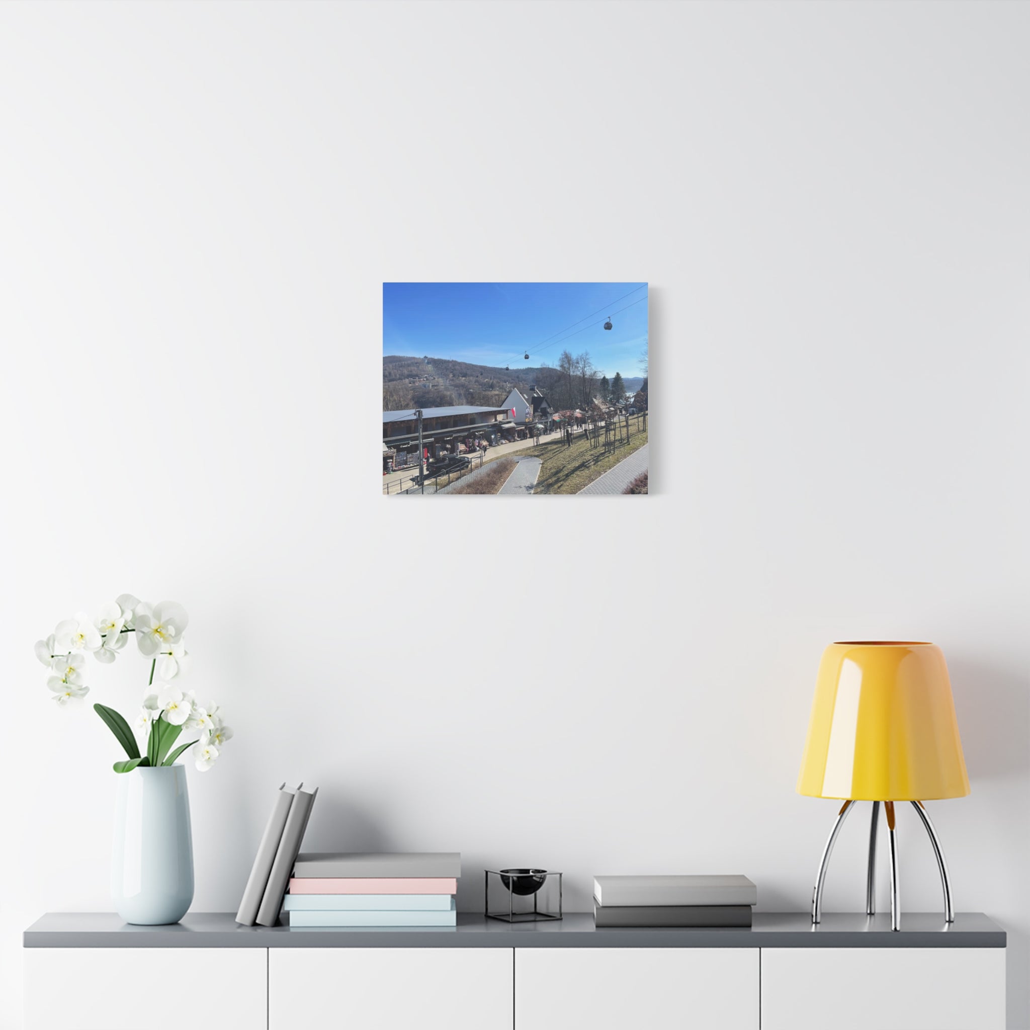 Resort Gondola Matte Canvas Wall Art — Mountain Village Landscape Print