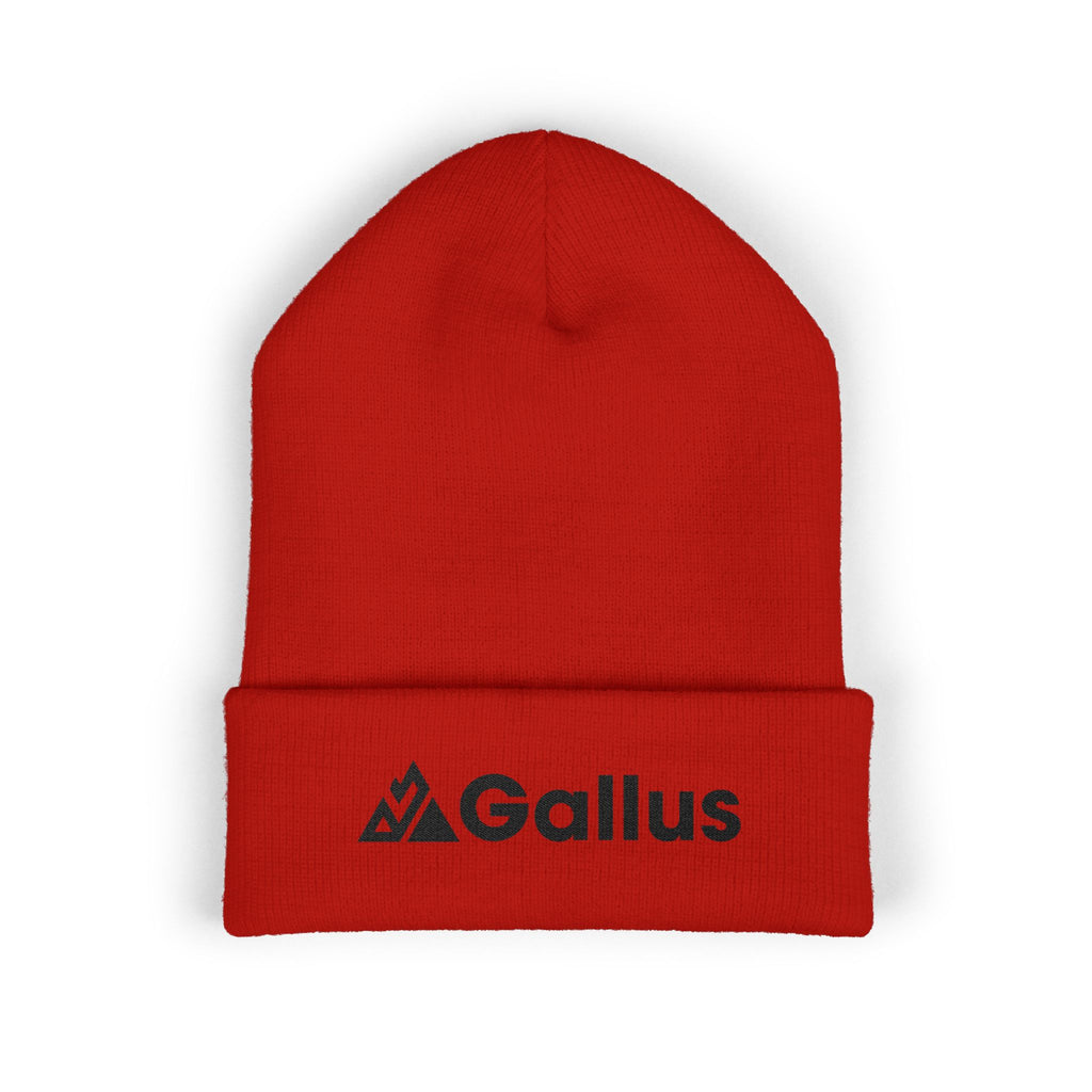Embroidered 'Gallus' Classic Cuffed Beanie - Red Winter Knit Hat