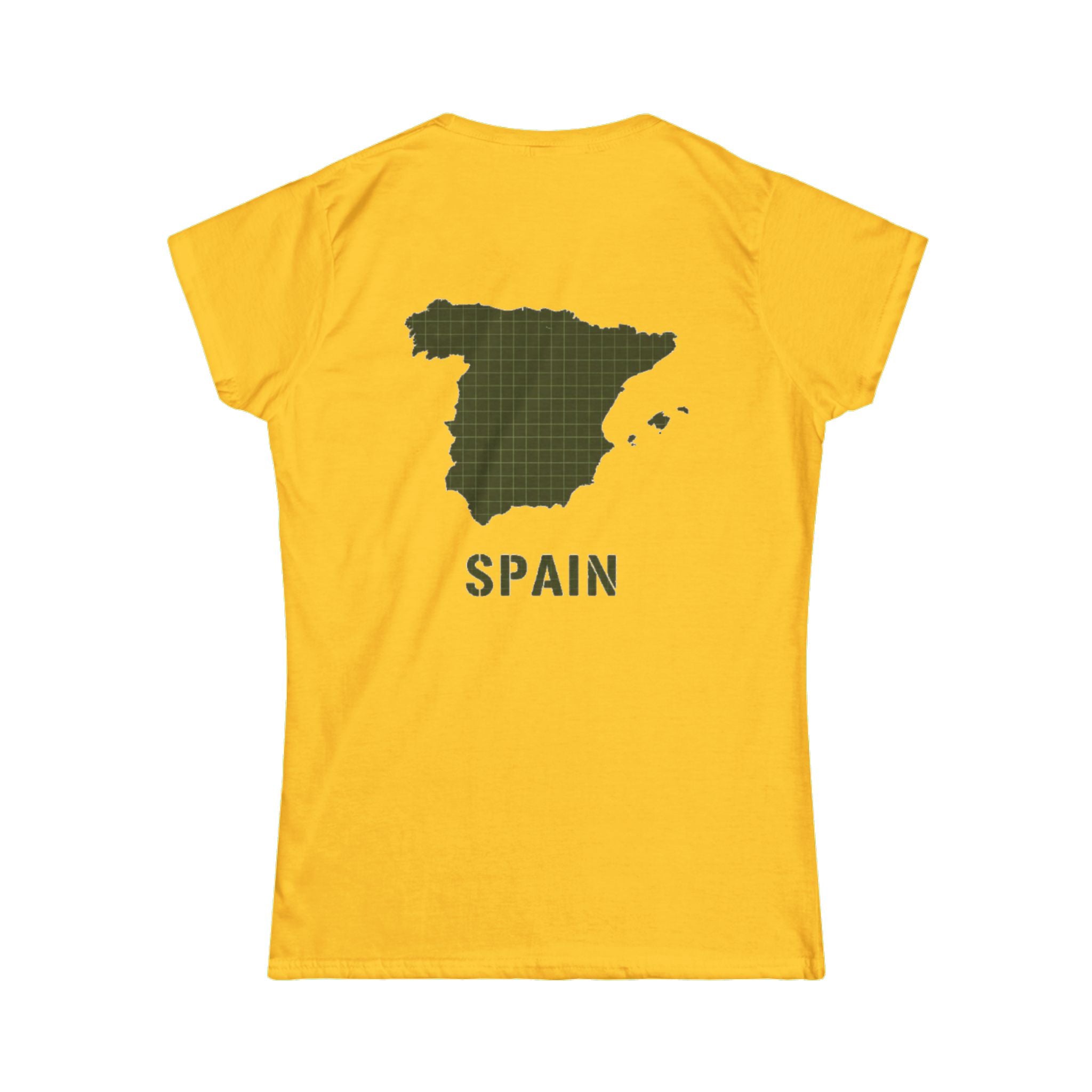 Spain Map Women's Tee — Olive Grid Map Graphic Shirt